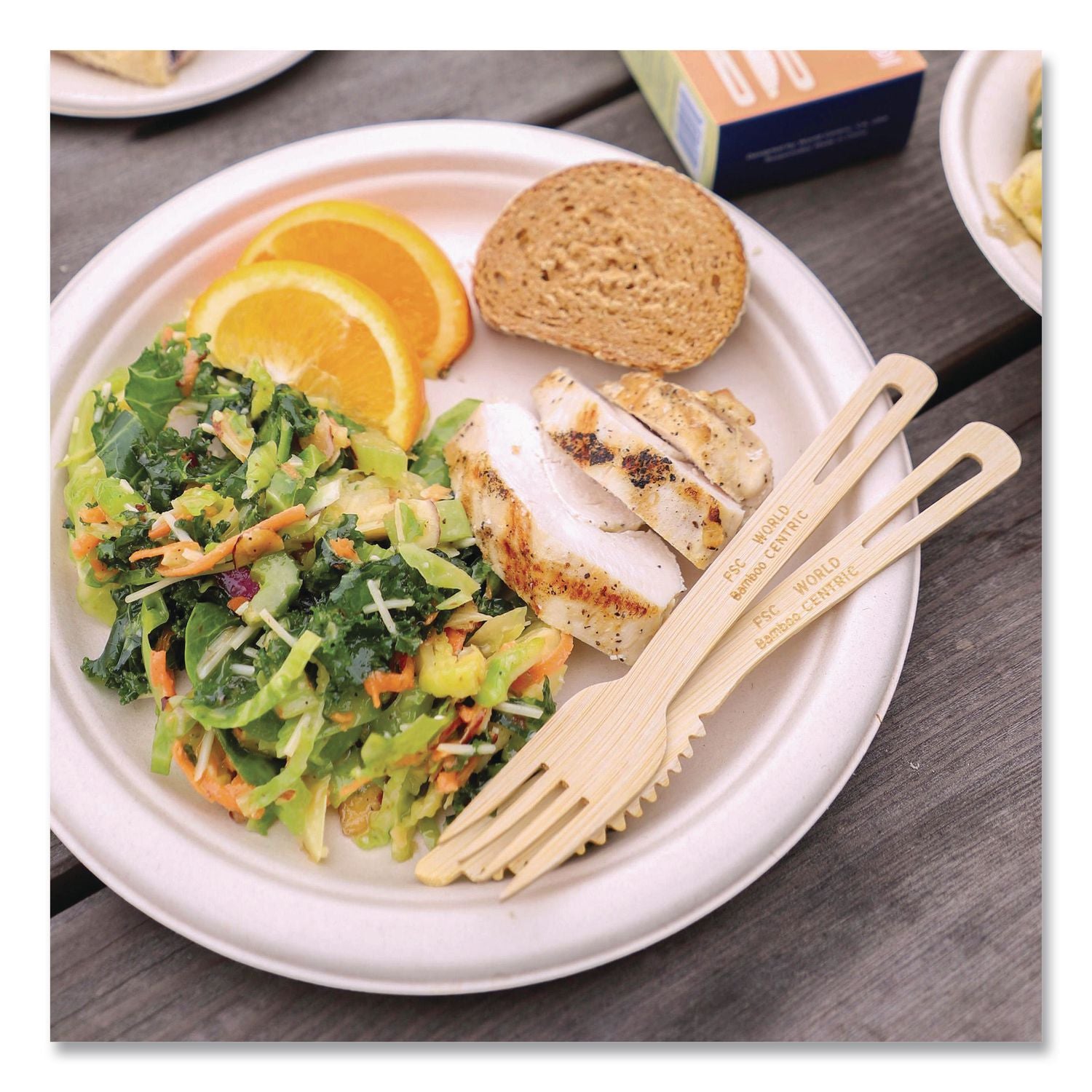 Bamboo Cutlery, Fork/Knife/Spoon, Paper, Natural, 24/Pack