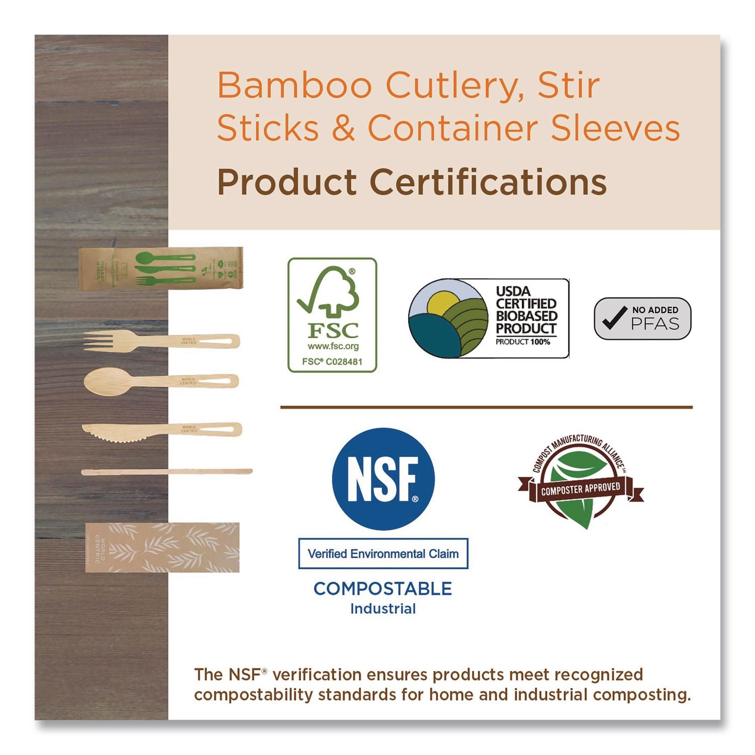 Bamboo Cutlery, Fork/Knife/Spoon, Paper, Natural, 24/Pack