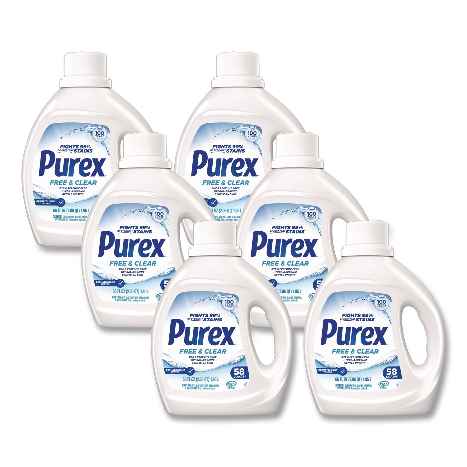 Free And Clear Liquid Laundry Detergent, 58 Loads, Unscented, 66 Oz Bottle, 6/Carton