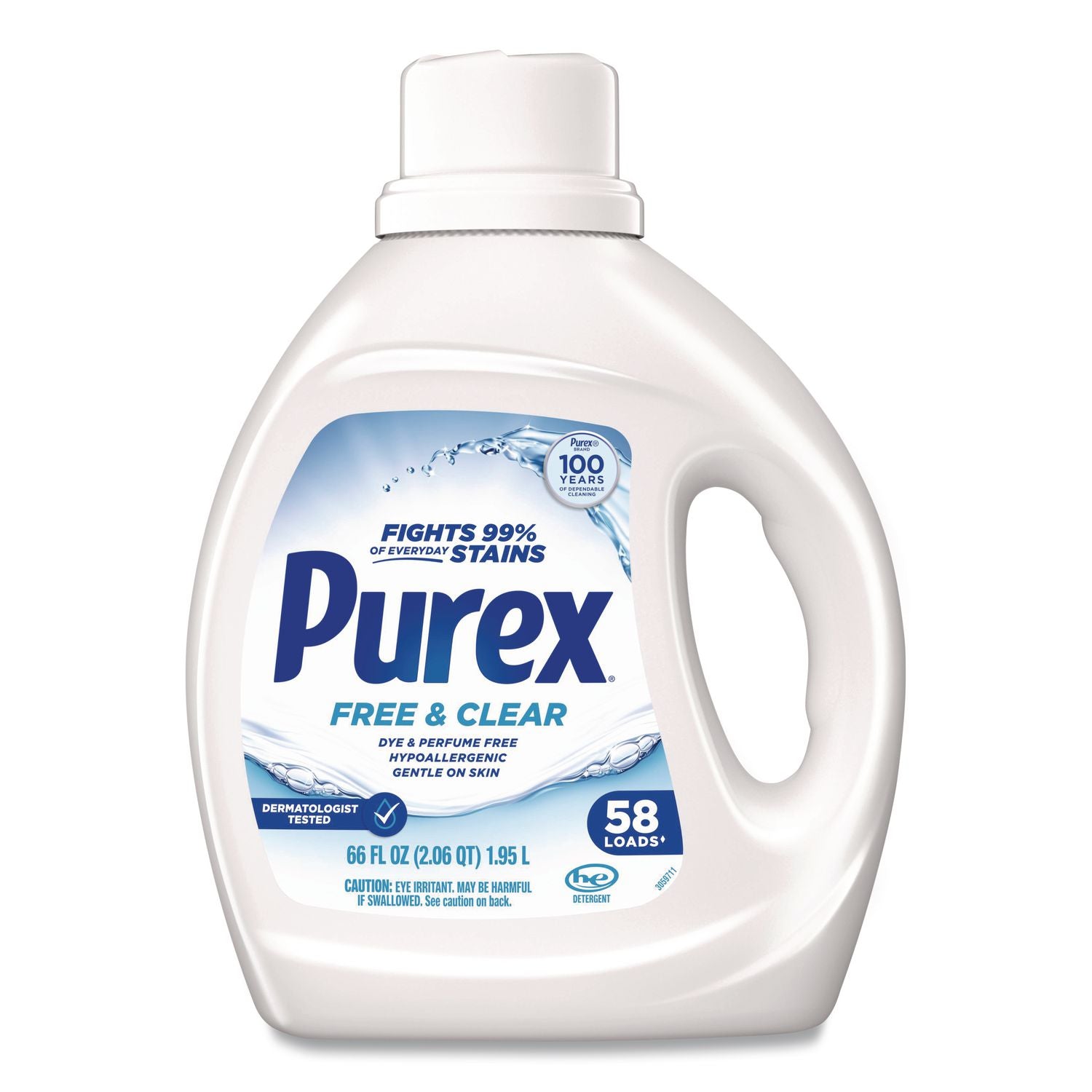 Free And Clear Liquid Laundry Detergent, 58 Loads, Unscented, 66 Oz Bottle, 6/Carton