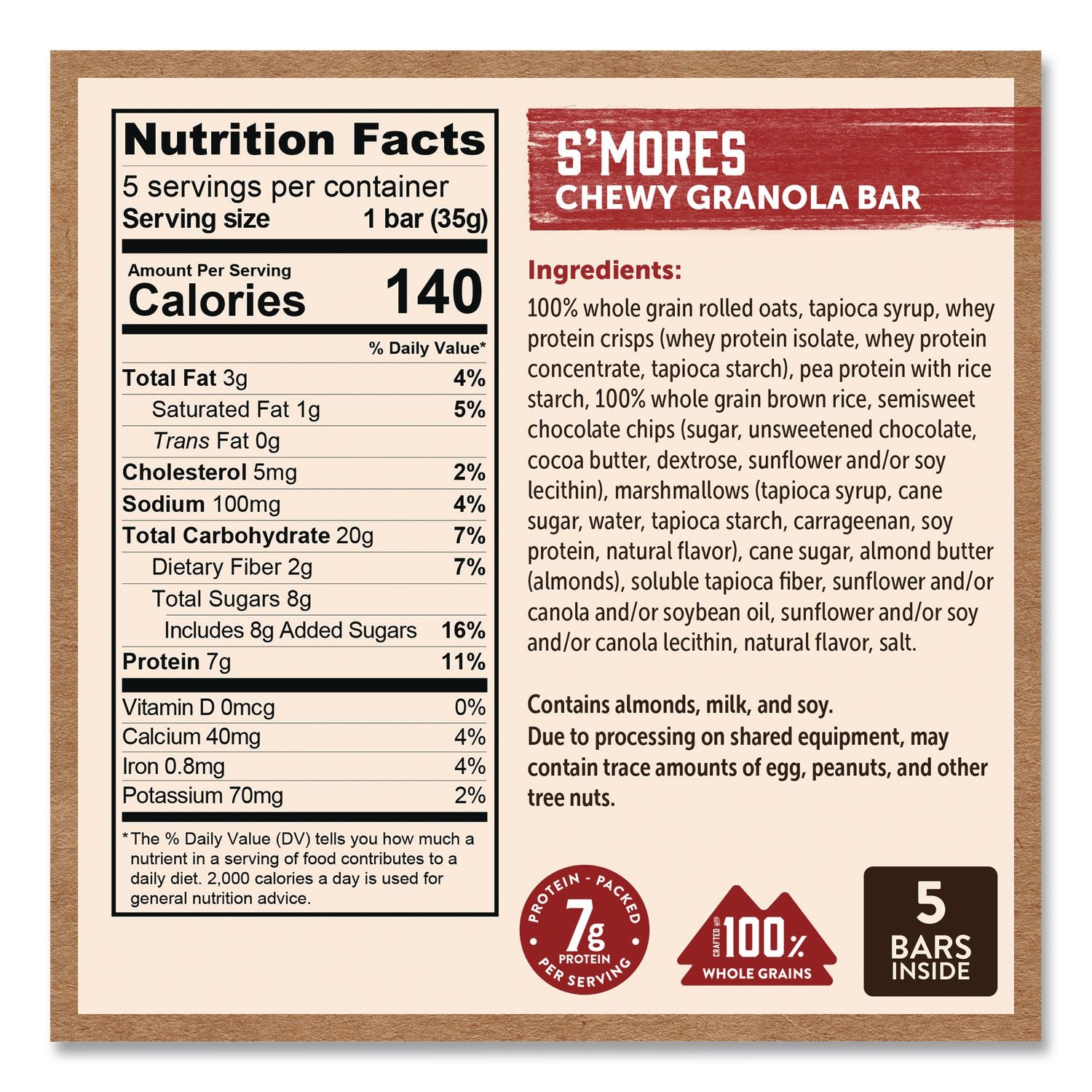 Chewy S'Mores Granola Bar, 1.23 Oz Bar, 5/Box