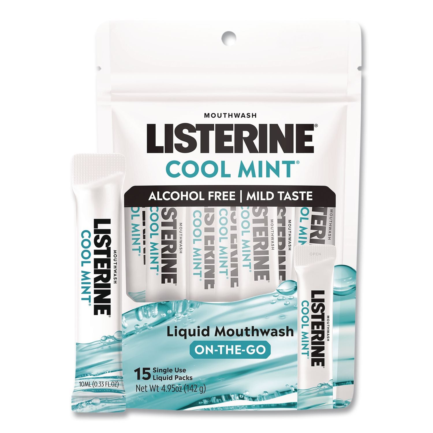 On-The-Go Mouthwash, Cool Mint Flavor, 0.33 Oz Packet, 15/Pack