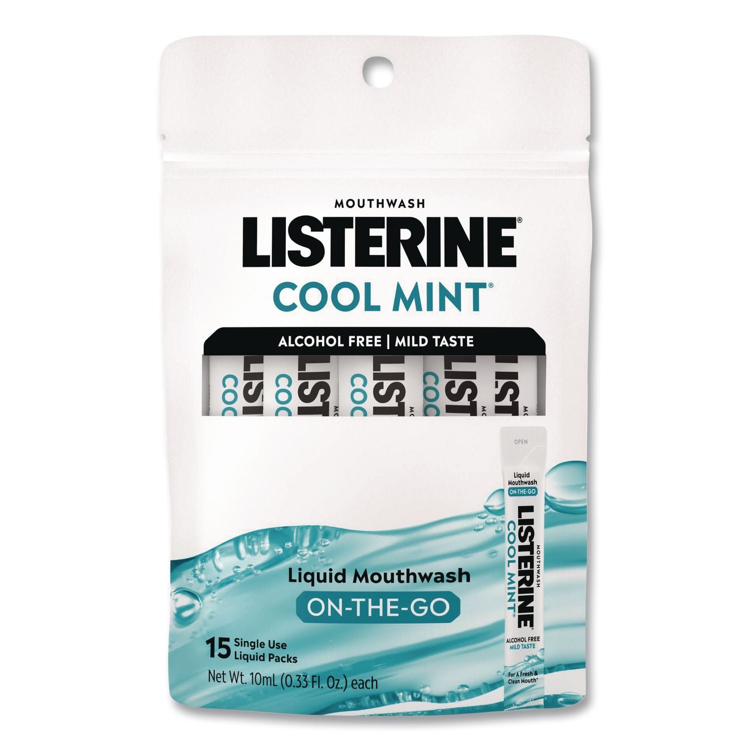 On-The-Go Mouthwash, Cool Mint Flavor, 0.33 Oz Packet, 15/Pack