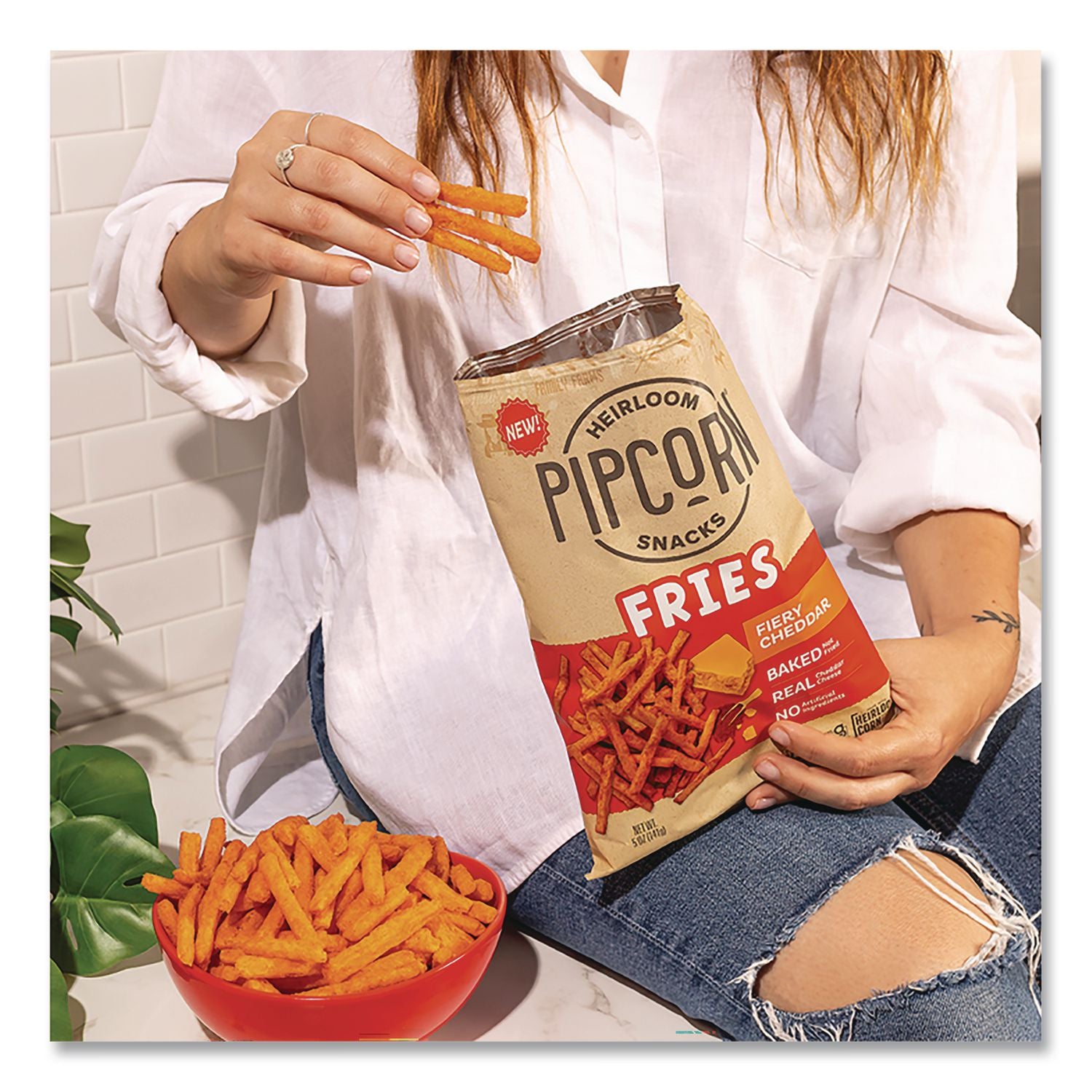 Pipcorn Fries, Fiery Cheddar, 1 Oz Bag, 24/Carton