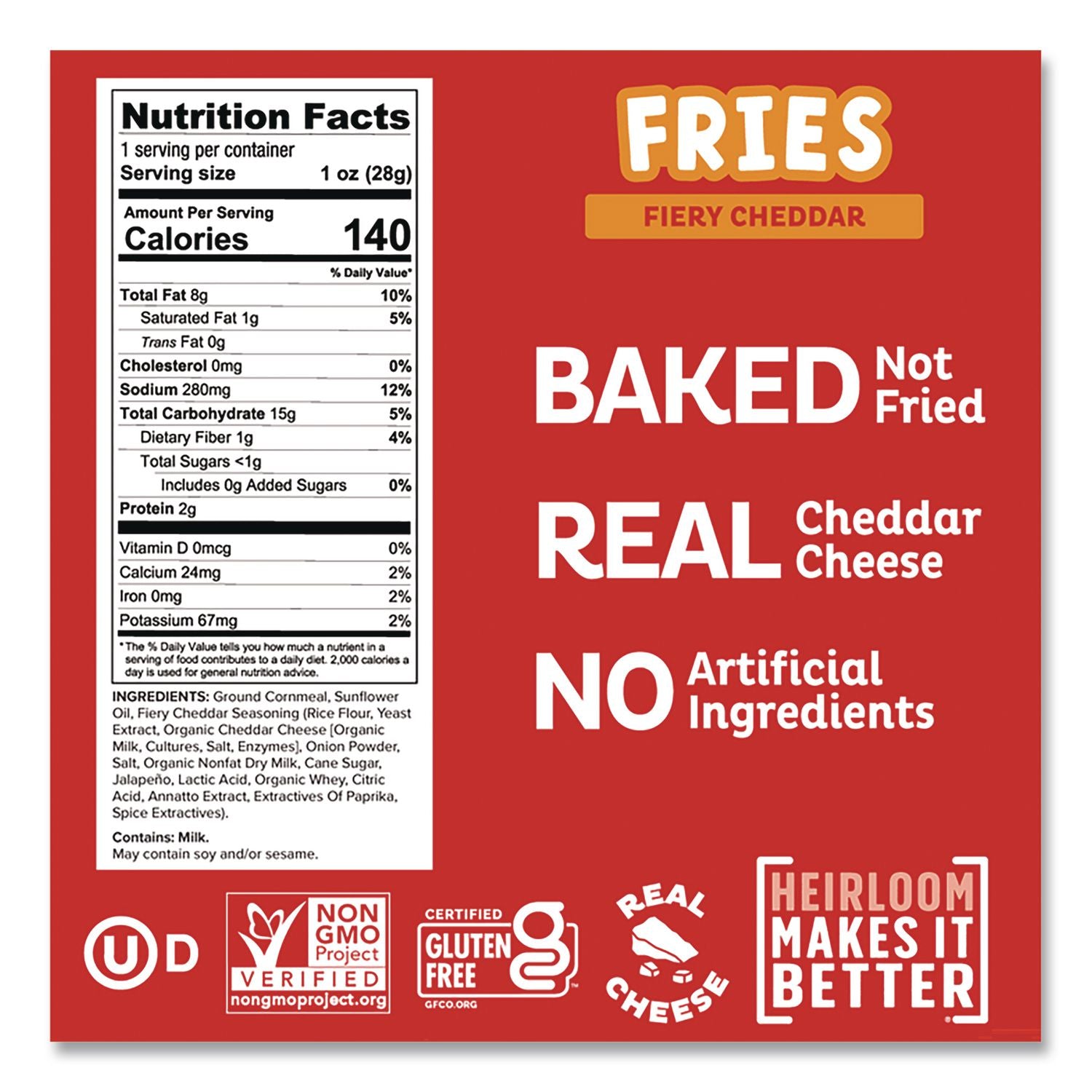 Pipcorn Fries, Fiery Cheddar, 1 Oz Bag, 24/Carton