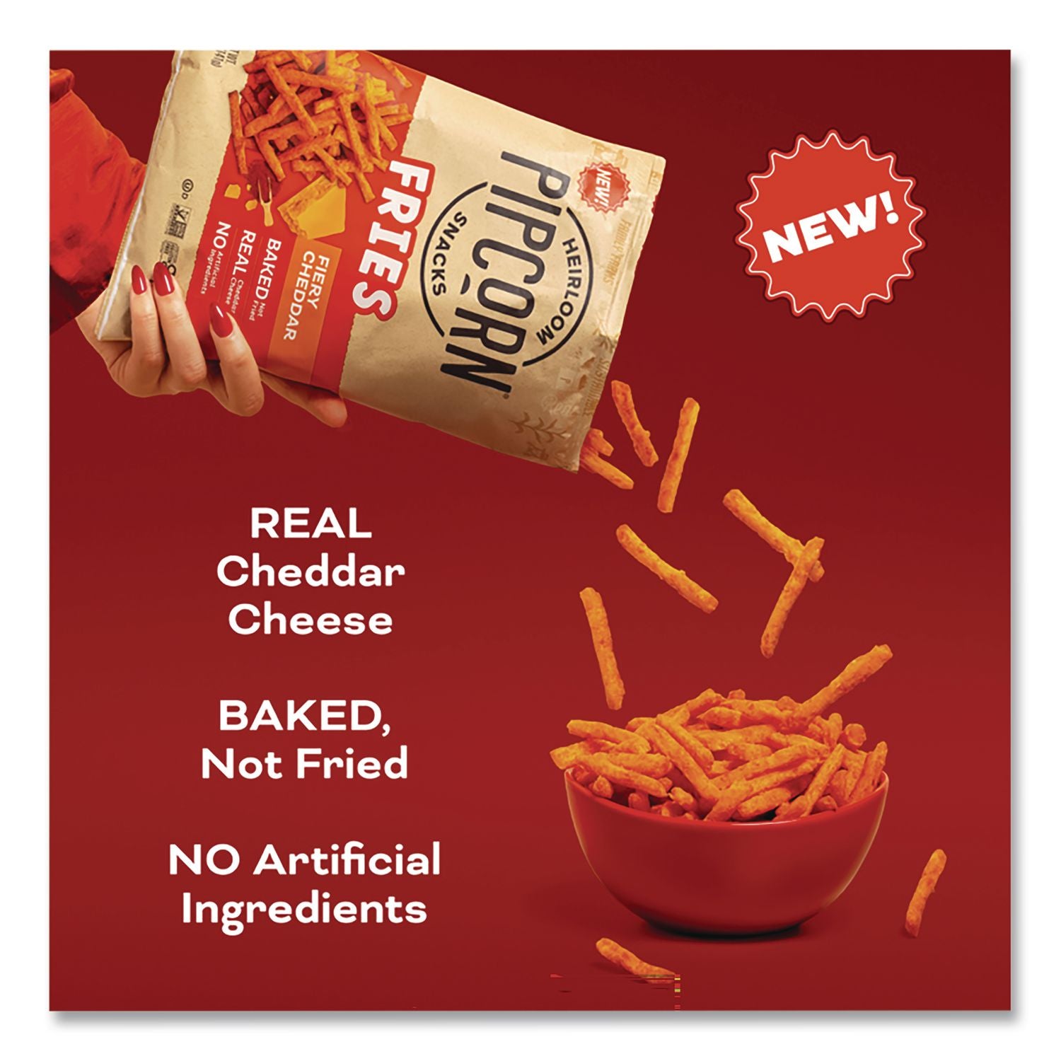 Pipcorn Fries, Fiery Cheddar, 1 Oz Bag, 24/Carton