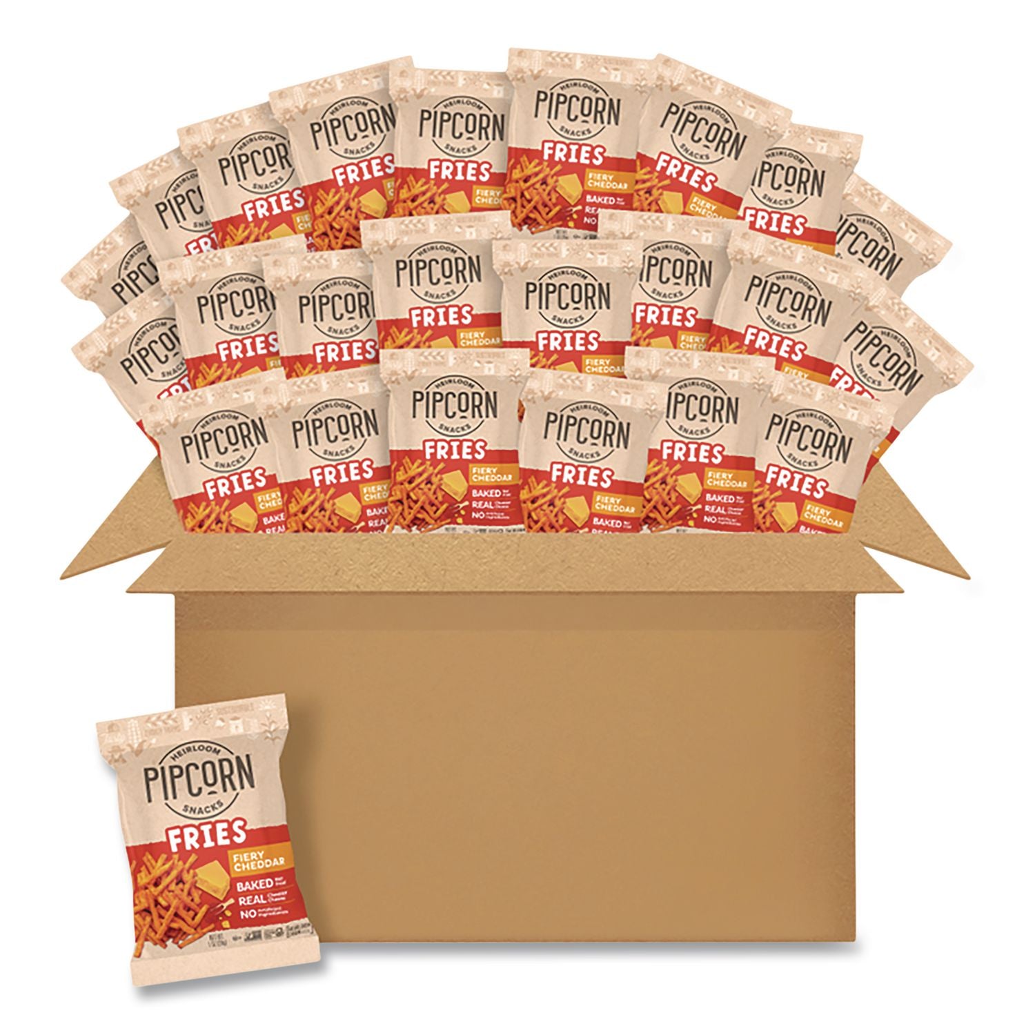 Pipcorn Fries, Fiery Cheddar, 1 Oz Bag, 24/Carton