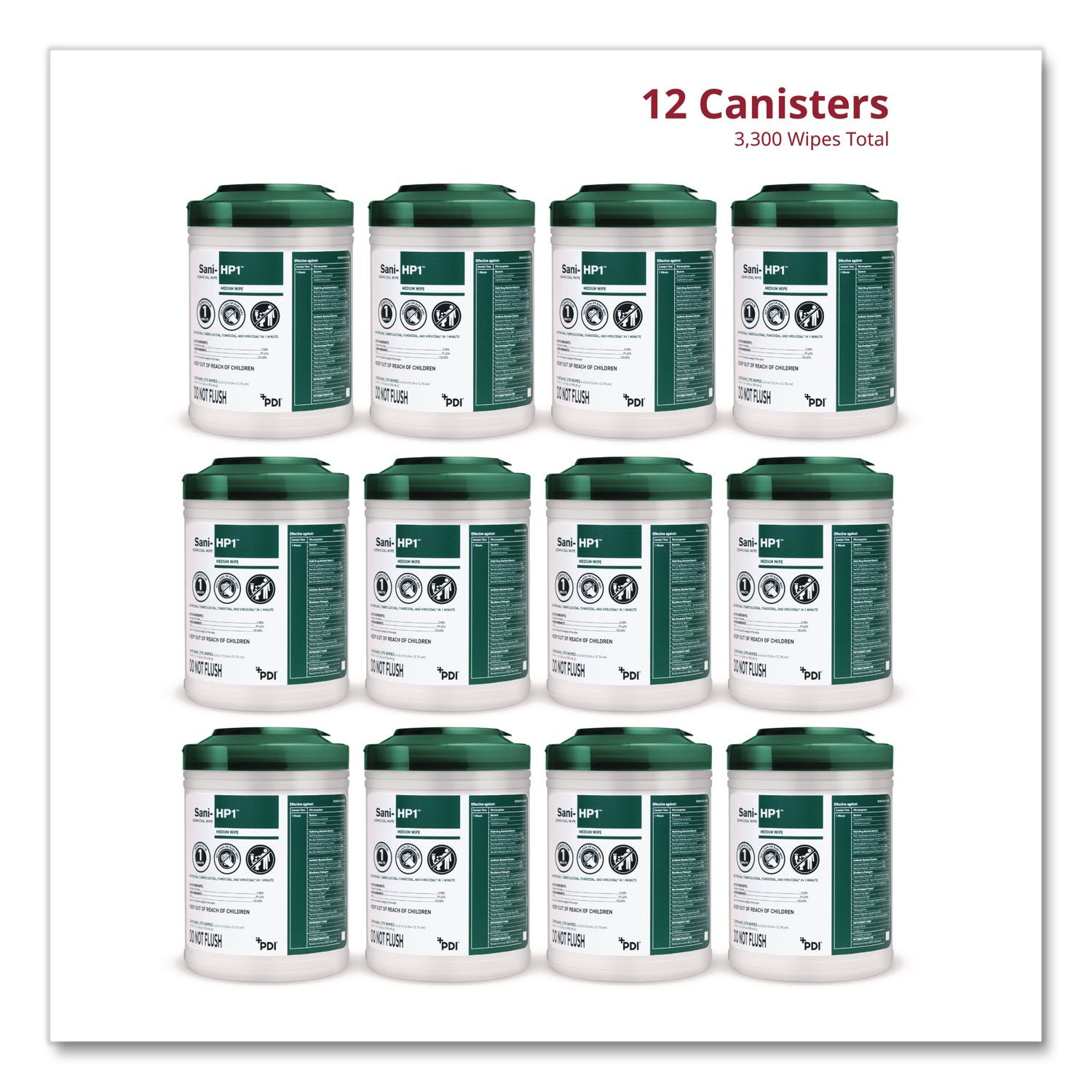 Sani-Hp1 Germicidal Wipes, 5 X 6, Unscented, White, 275 Wipes/Canister, 12 Canisters/Carton