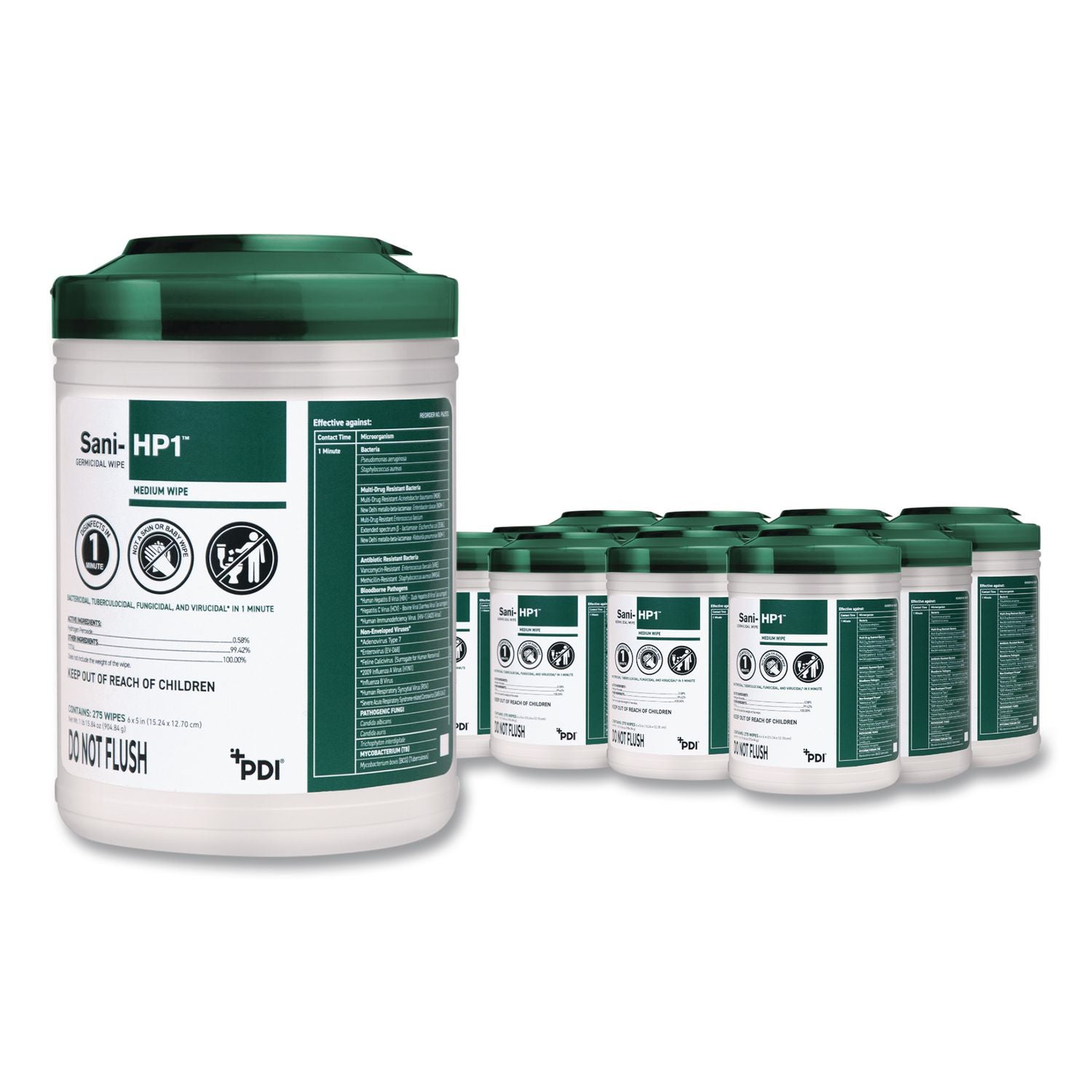 Sani-Hp1 Germicidal Wipes, 5 X 6, Unscented, White, 275 Wipes/Canister, 12 Canisters/Carton