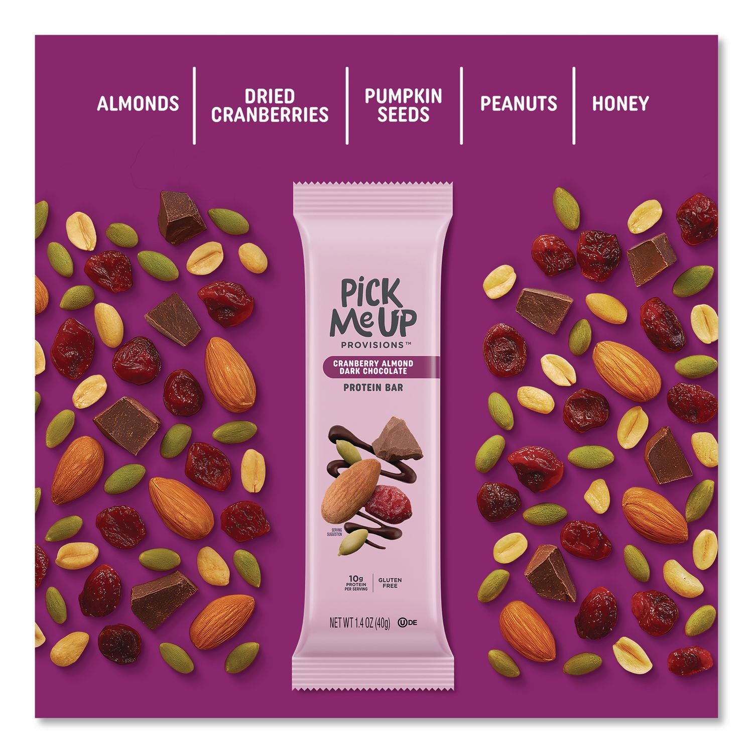 Gluten-Free Cranberry Almond Dark Chocolate Protein Bar Protein Bars, 1.4 Oz Bar, 16/Box
