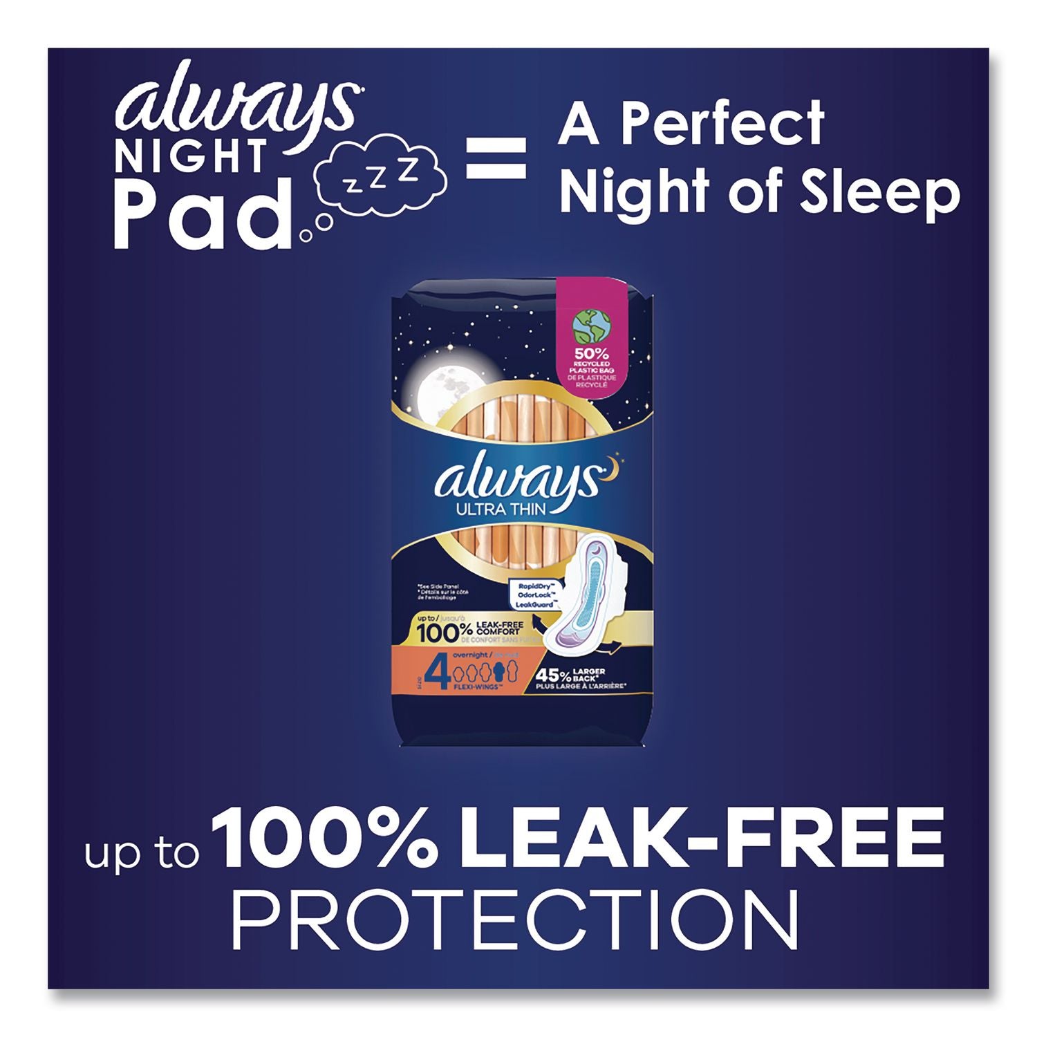 Ultra Thin Overnight Pads With Wings, Size 4, Overnight Absorbency, 16/Pack, 6 Packs/Carton