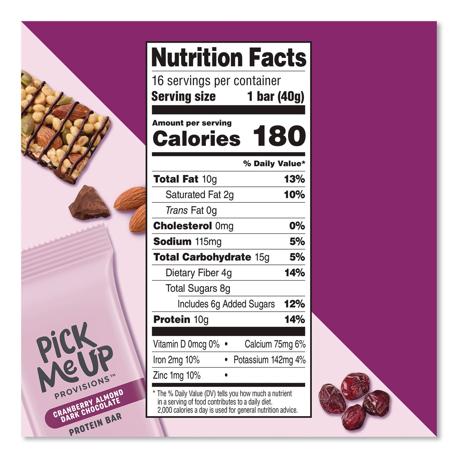 Gluten-Free Cranberry Almond Dark Chocolate Protein Bar Protein Bars, 1.4 Oz Bar, 16/Box