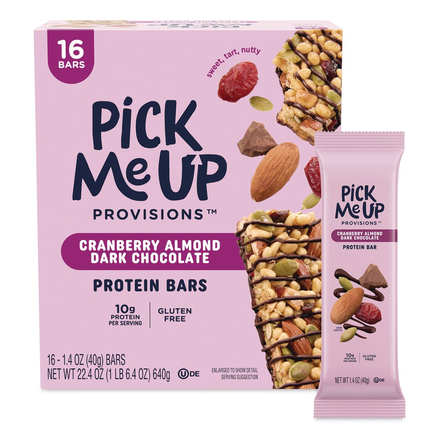 Gluten-Free Cranberry Almond Dark Chocolate Protein Bar Protein Bars, 1.4 Oz Bar, 16/Box