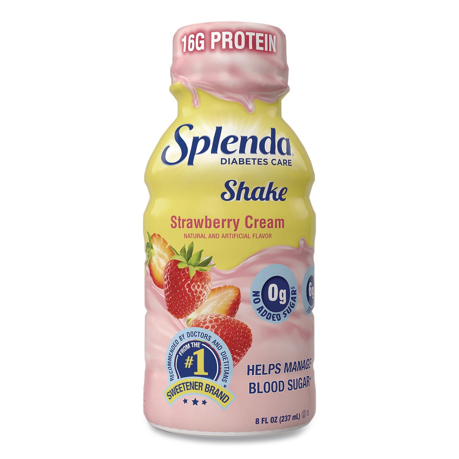 Diabetes Care Sugar-Free Shake, Strawberry Cream, 14 Oz Bottle, 24/Carton