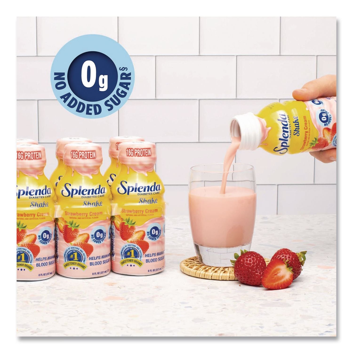 Diabetes Care Sugar-Free Shake, Strawberry Cream, 14 Oz Bottle, 24/Carton
