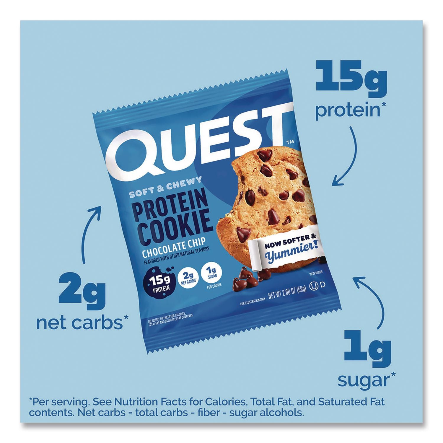 Gluten Free Protein Cookies, Chocolate Chip, 2.08 Pack, 12/Box