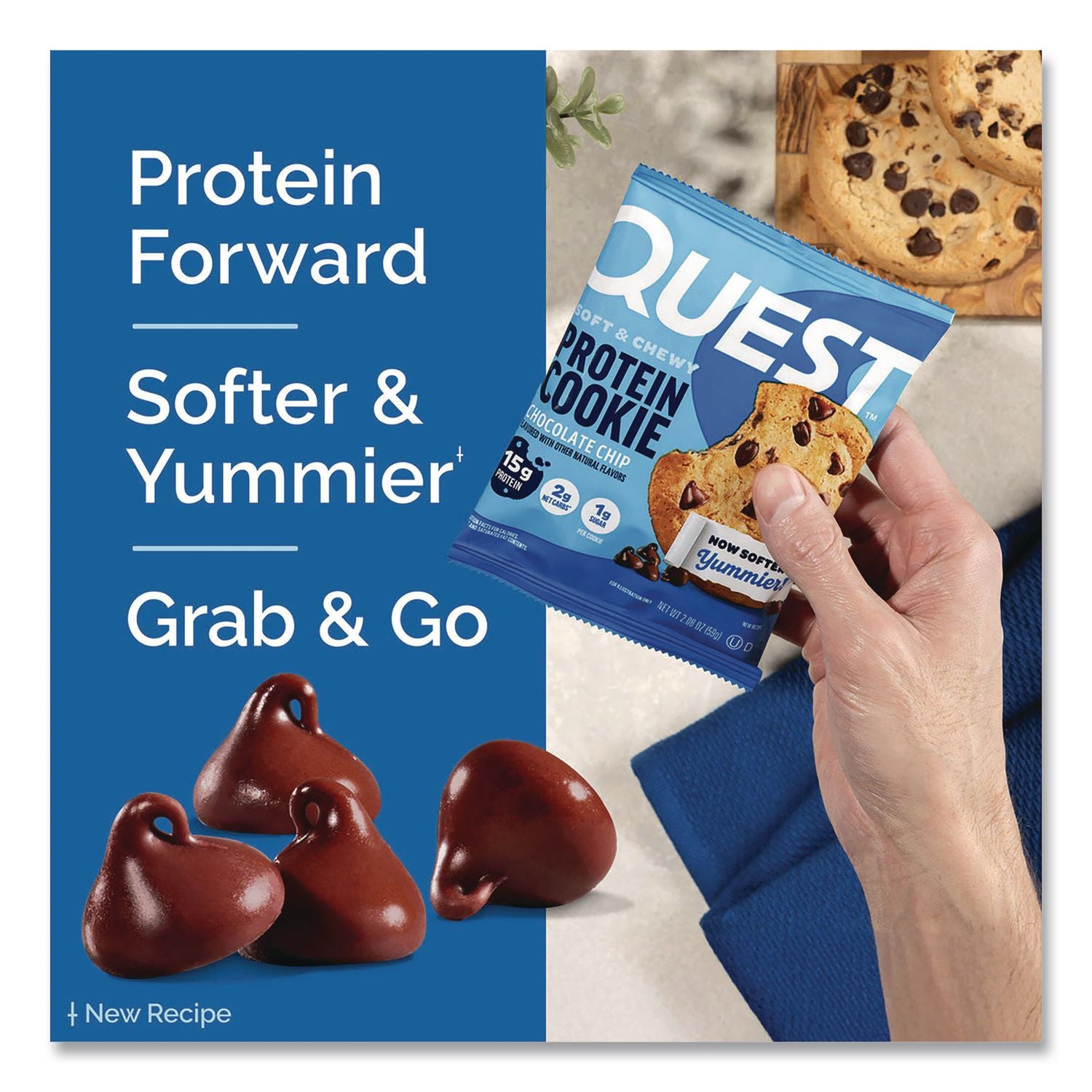 Gluten Free Protein Cookies, Chocolate Chip, 2.08 Pack, 12/Box