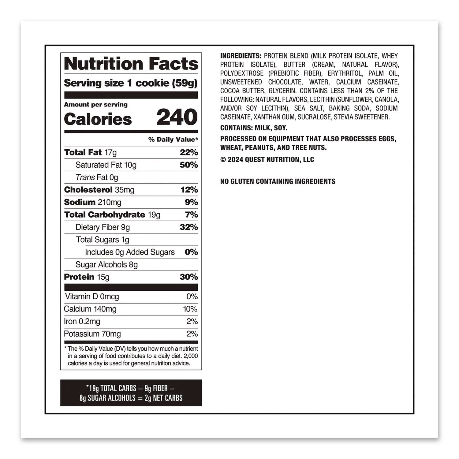 Gluten Free Protein Cookies, Chocolate Chip, 2.08 Pack, 12/Box