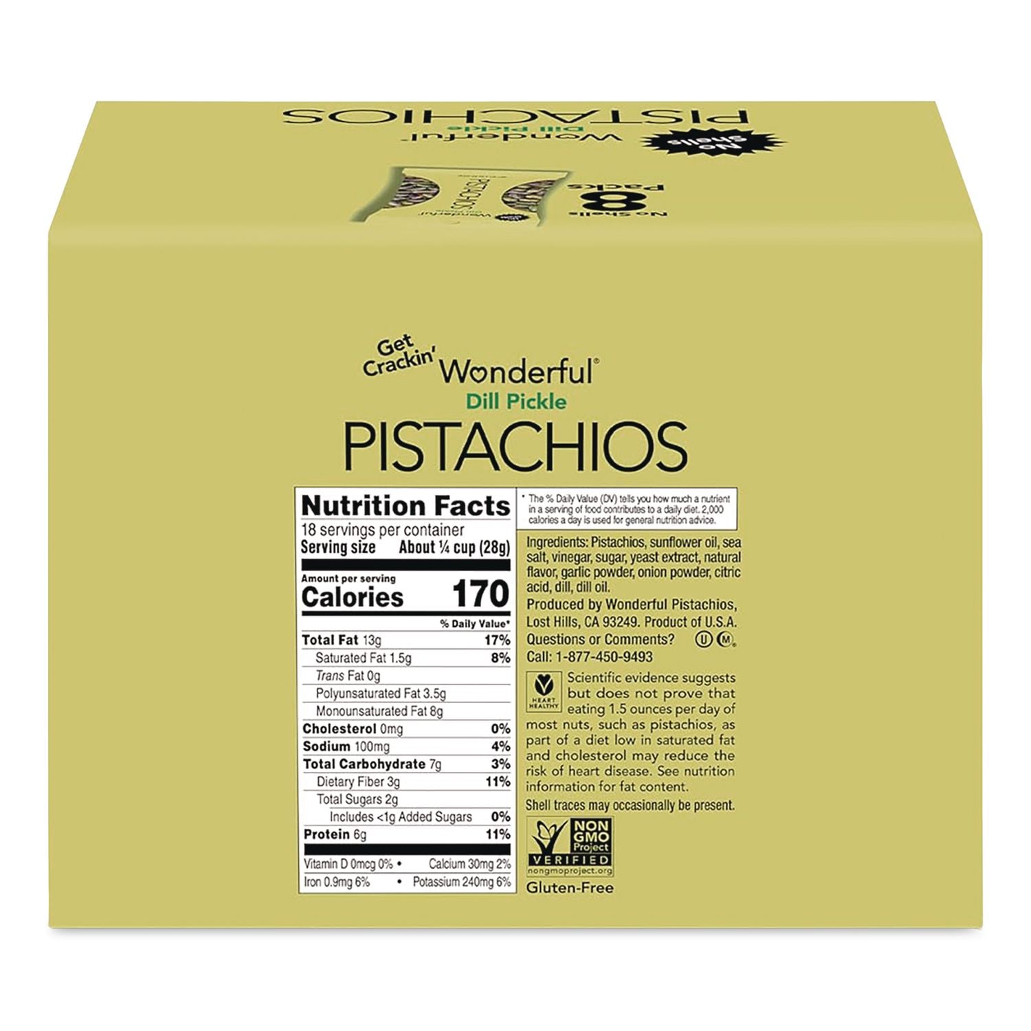Pistachios, Salted Dill Pickle, 2.25 Oz Bag, 8/Box