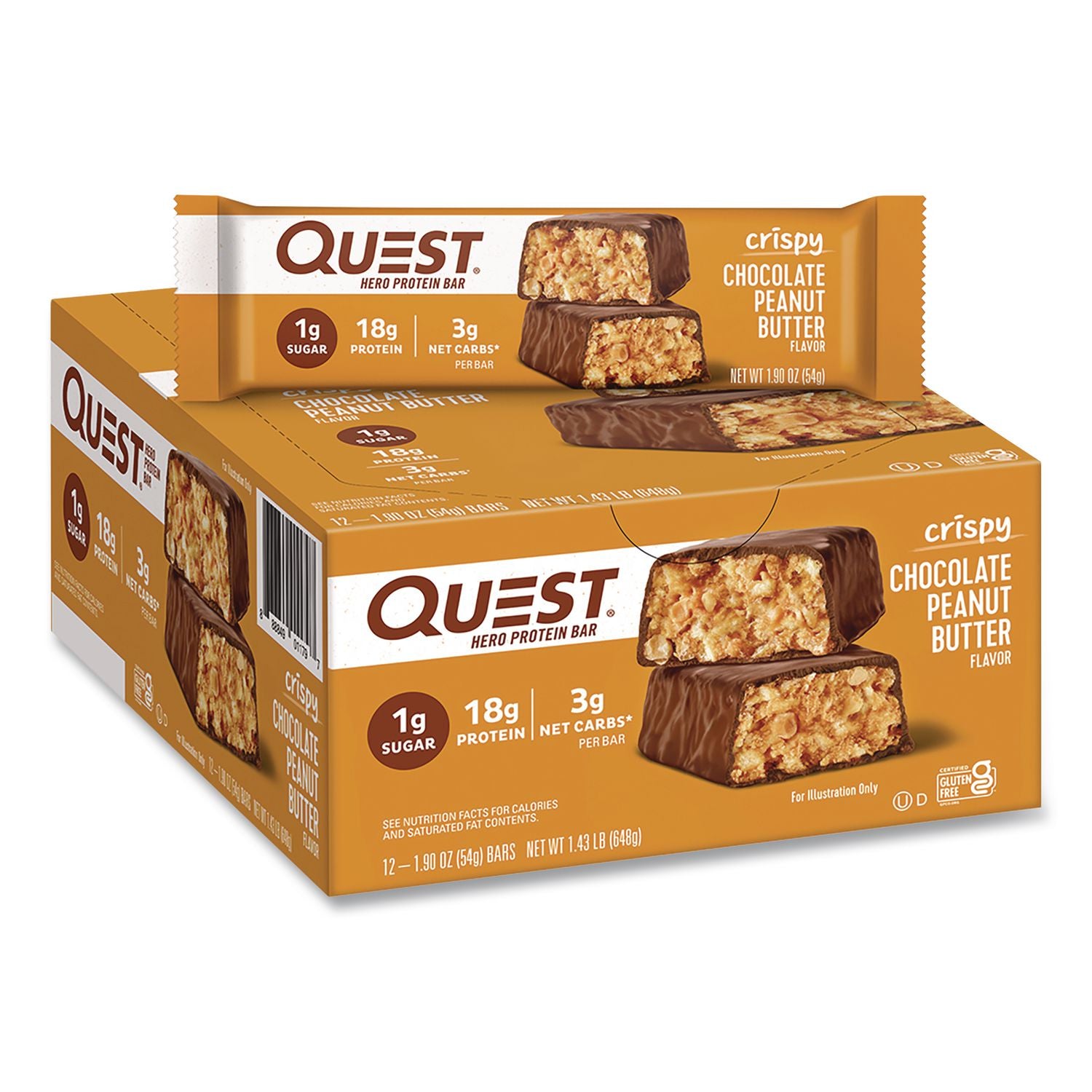 Protein Bars, Chocolate Peanut Butter, 1.9 Oz Bar, 12/Box