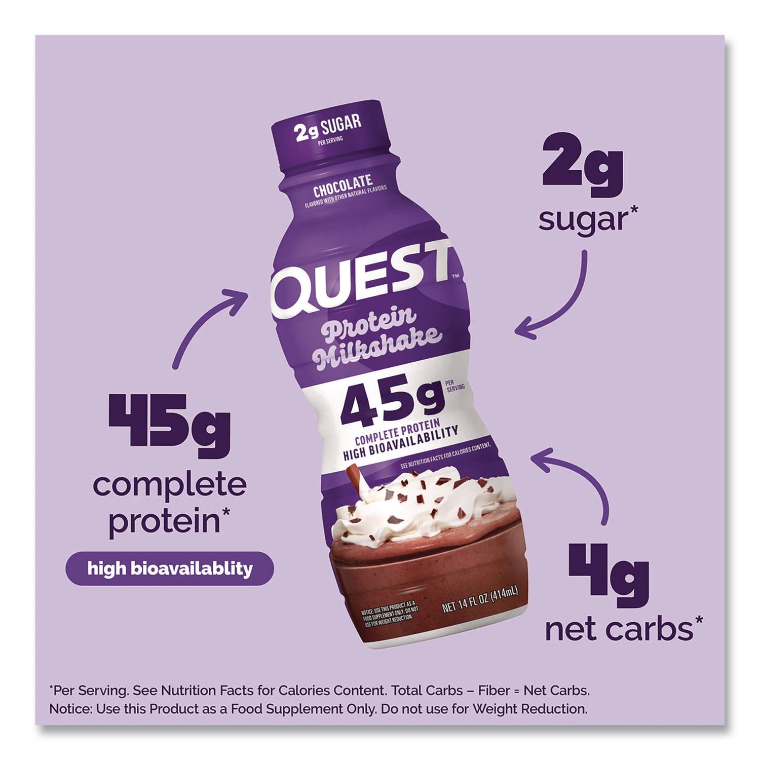 Protein Milkshakes, Chocolate, 14 Oz Bottle, 12/Carton