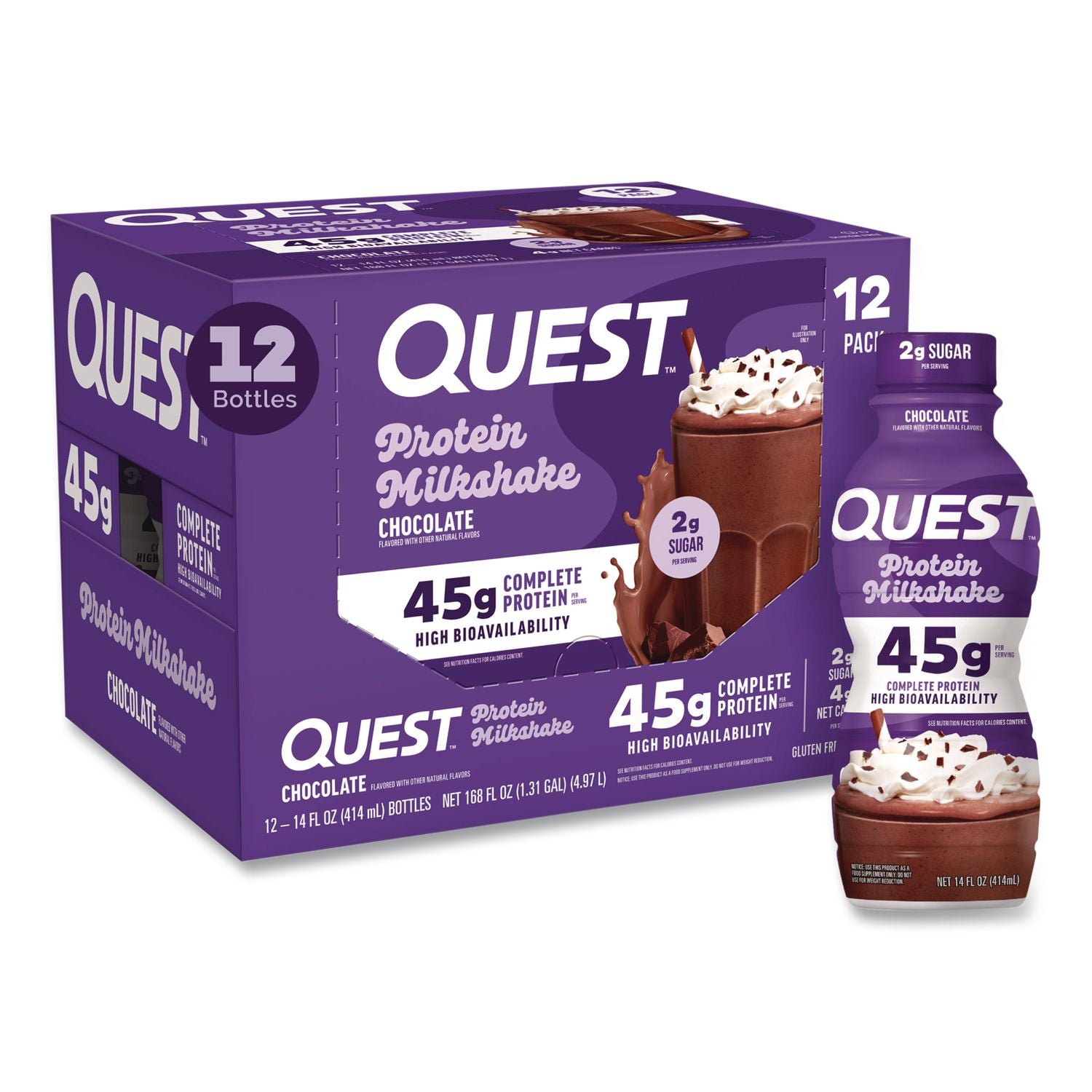Protein Milkshakes, Chocolate, 14 Oz Bottle, 12/Carton