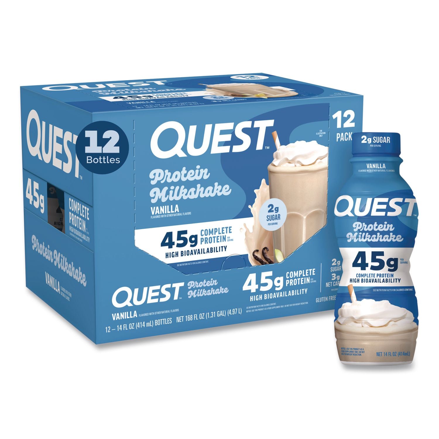 Protein Milkshakes, Vanilla, 14 Oz Bottle, 12/Carton