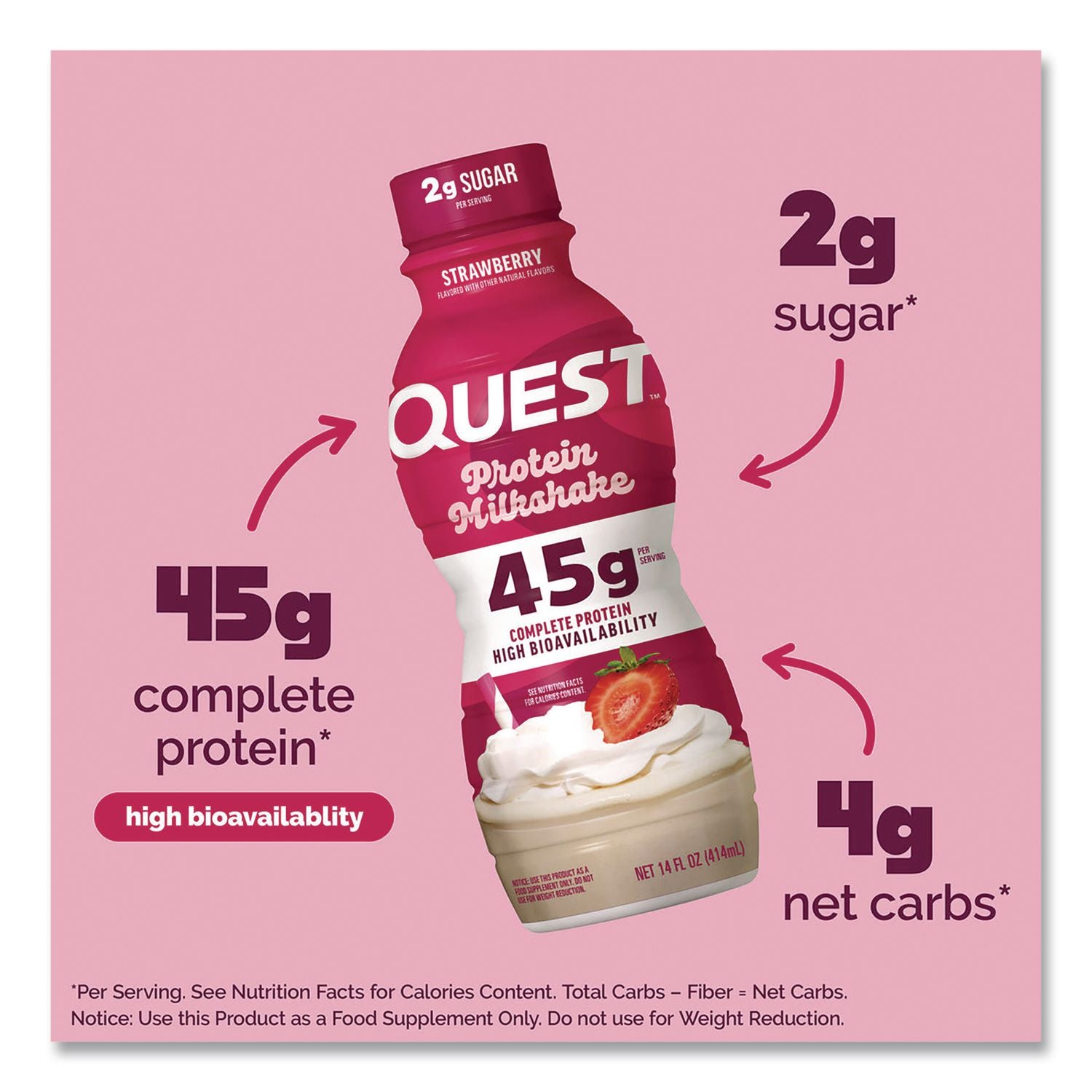 Protein Milkshakes, Strawberry, 14 Oz Bottle, 12/Carton