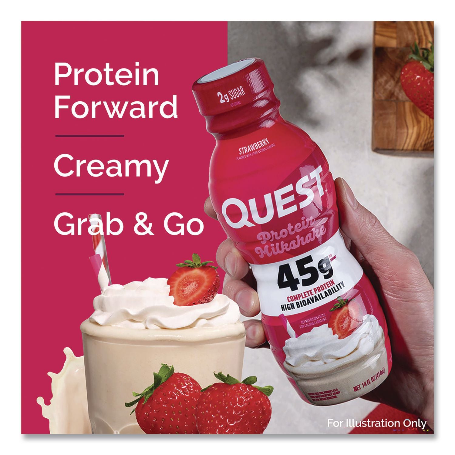 Protein Milkshakes, Strawberry, 14 Oz Bottle, 12/Carton