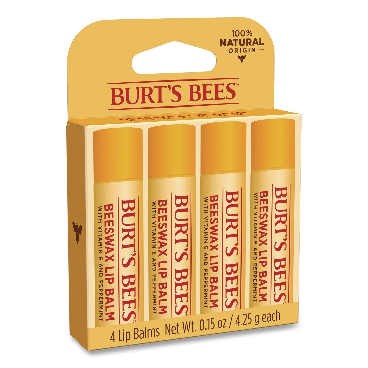 Beeswax Lip Balm, Original, 0.15 Oz Stick, 4/Pack