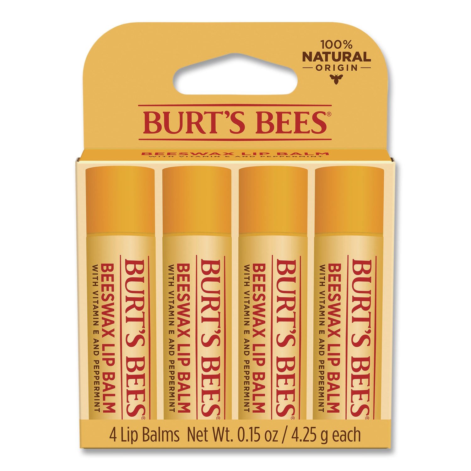 Beeswax Lip Balm, Original, 0.15 Oz Stick, 4/Pack