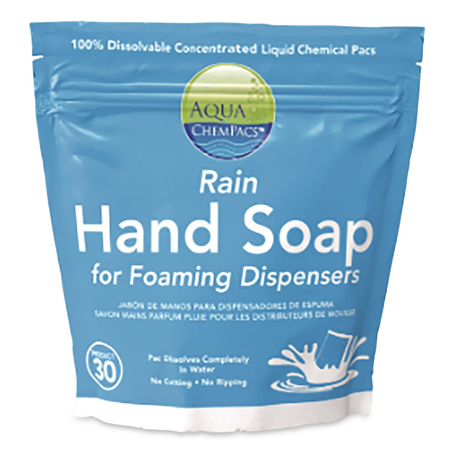 Aqua Chempacs Concentrated Liquid Hand Soap, Rain Scent, 30 Chempacs/Bag