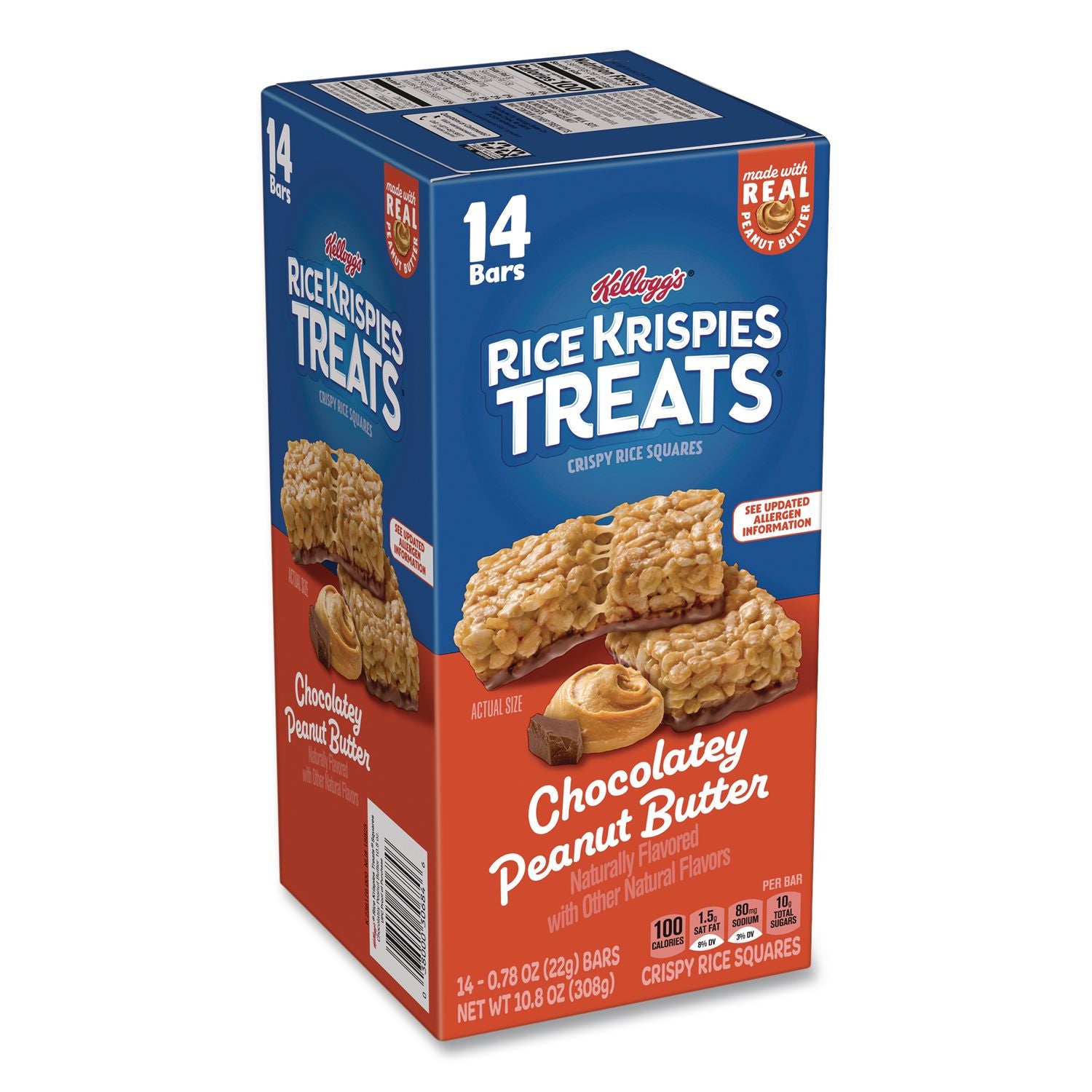 Rice Krispies Treats Crispy Rice Squares, Chocolatey Peanut Butter, 0.78 Oz Bar, 14/Box