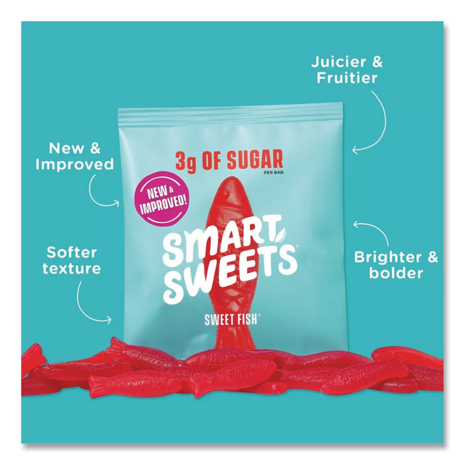Sweet Fish Gummy Candy, Berry, 1.8 Oz Packet, 12/Box