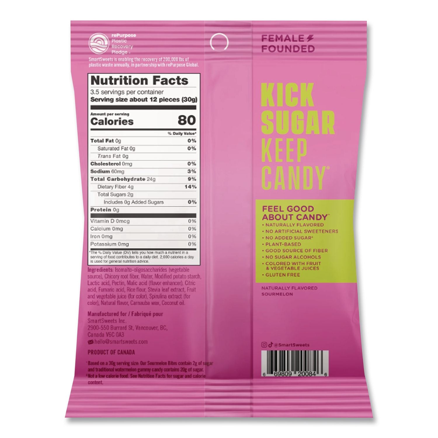 Sourmelon Bites Gummy Candy, Watermelon, 1.8 Oz Packet, 12/Box