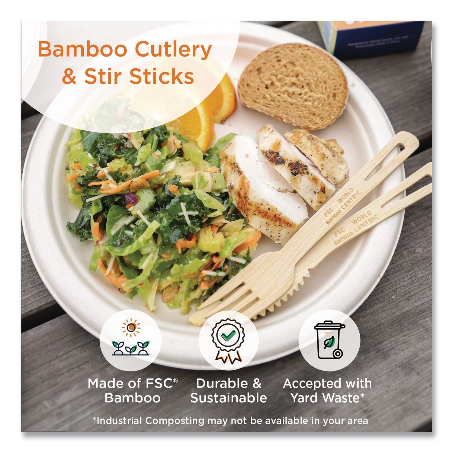 Bamboo Cutlery, Medium Heavyweight, Knife, Paper, Natural, 24/Pack