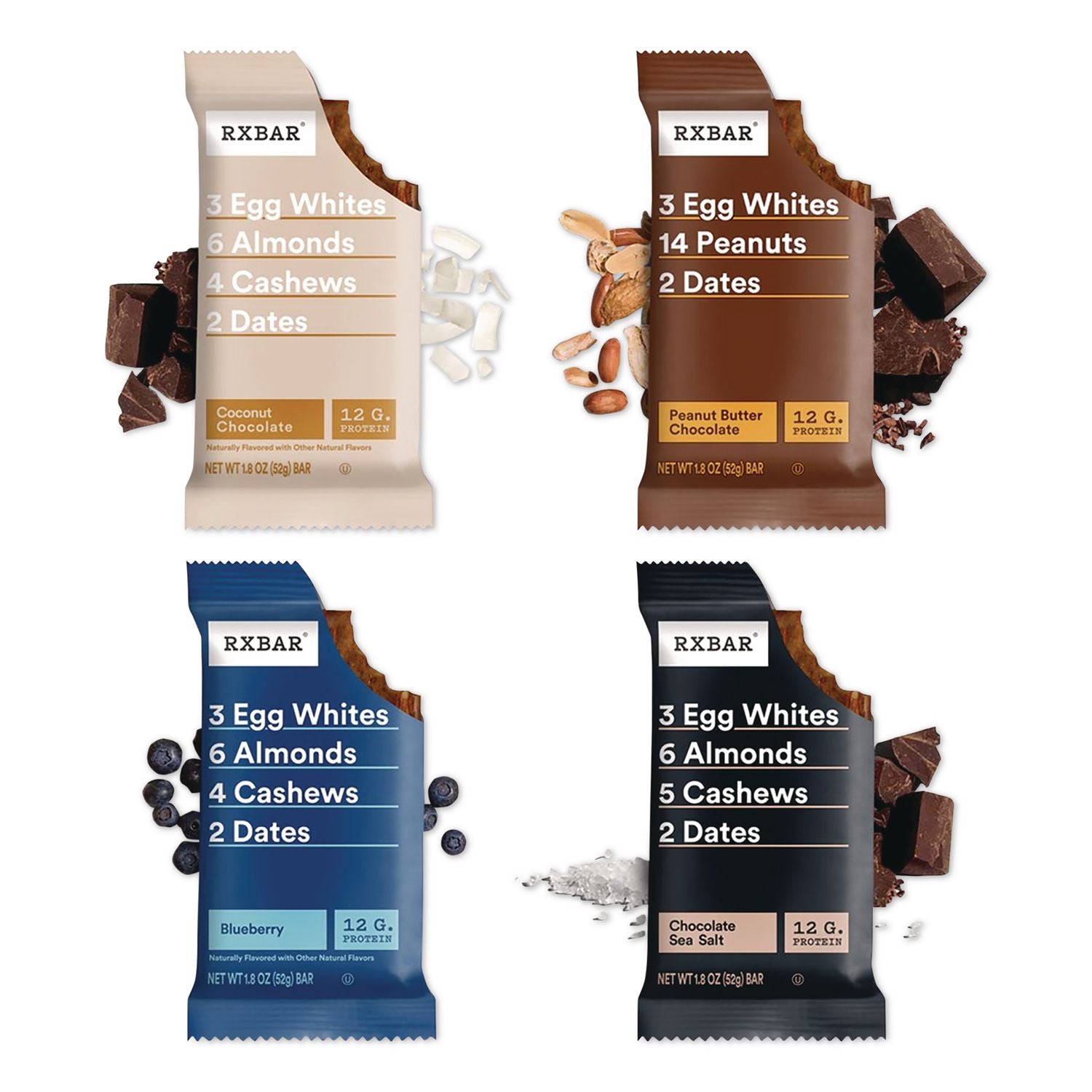 Adult Bars Variety Pack, 1.8Oz Bar, (4) Chocolate Sea Salt, (2) Blueberry, (2) Coconut Chocolate, (2) Peanut Butter Chocolate