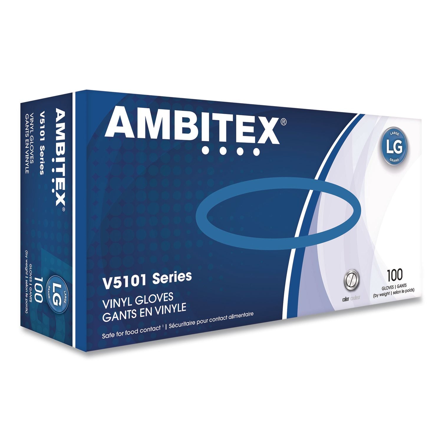 V5101 Series Latex-Free Lightly Powdered Vinyl Gloves, Large, 3 Mil Thick, 9" Long, Clear, 1, 000/Carton