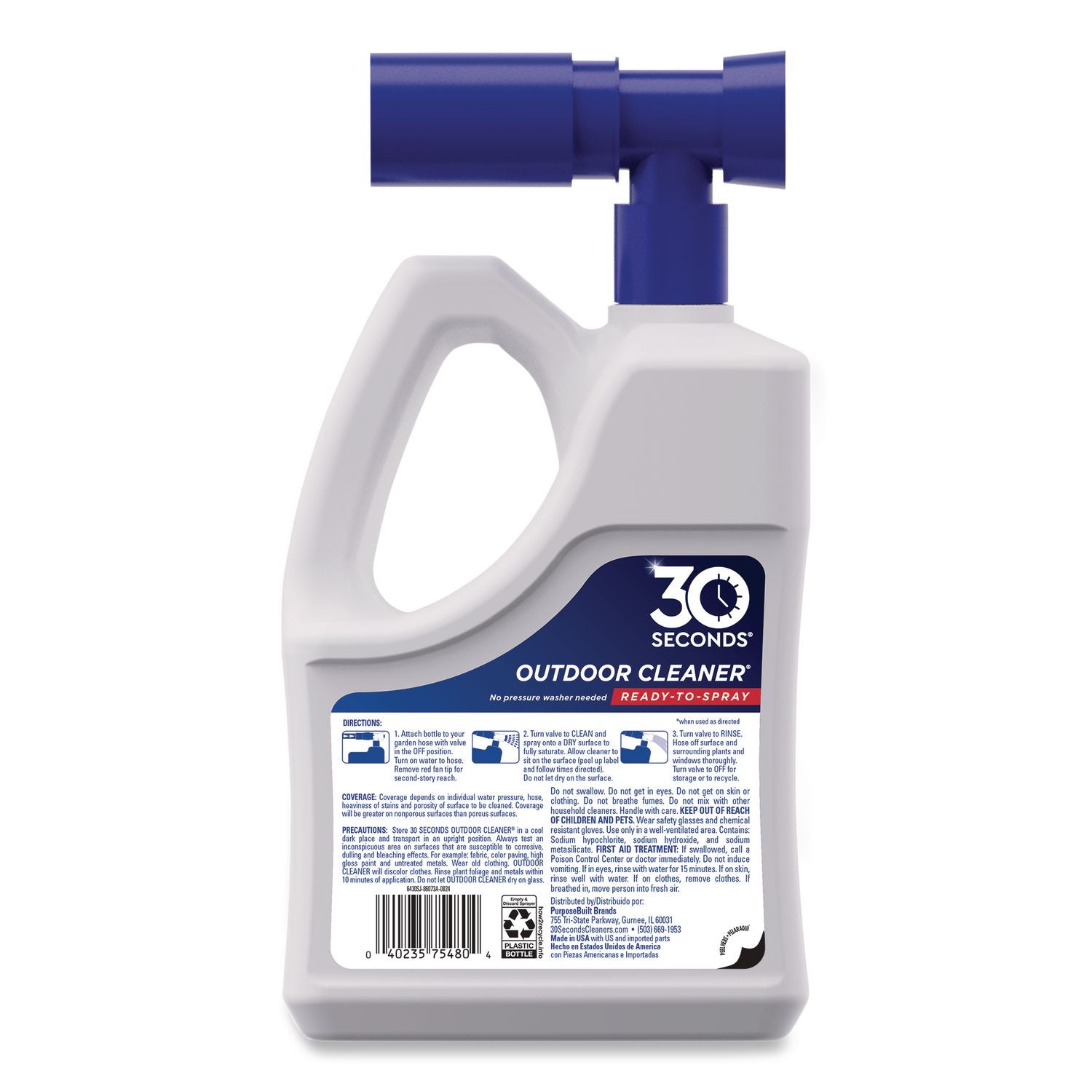 30 Seconds Outdoor Cleaner Ready-To-Spray, 64 Oz Hose-End Spray Bottle