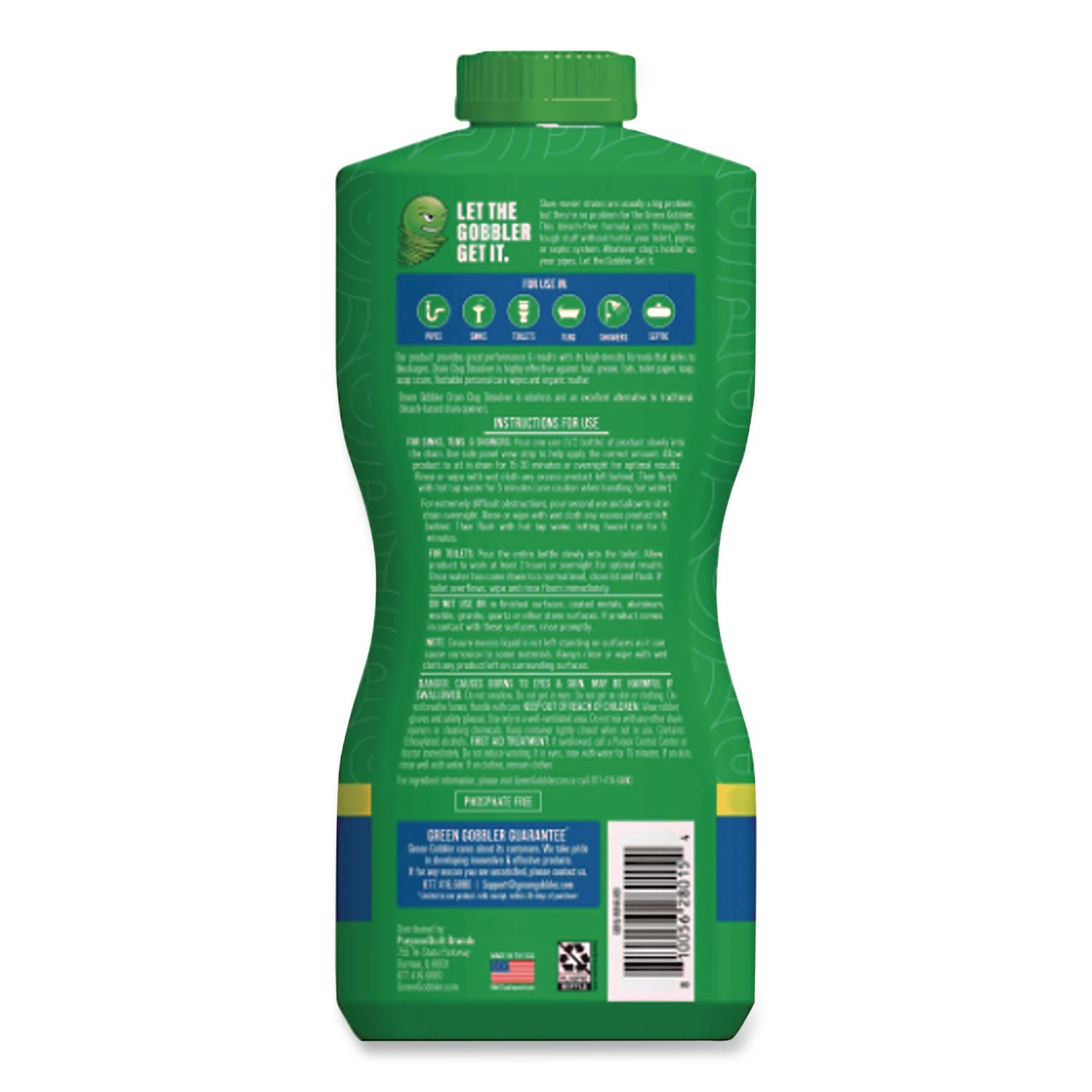 Green Gobbler Drain Clog Dissolver, 31 Oz Bottle