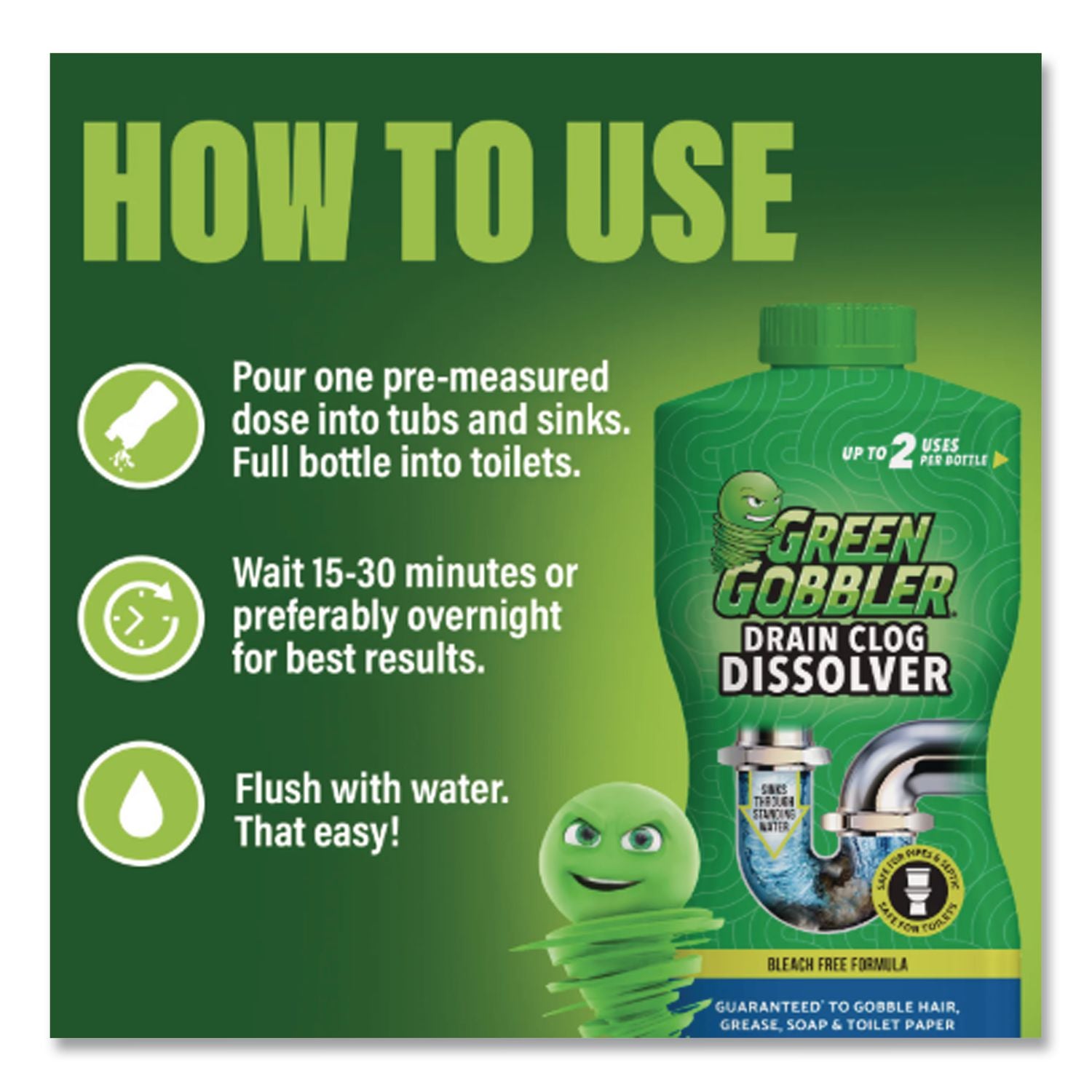 Green Gobbler Drain Clog Dissolver, 31 Oz Bottle
