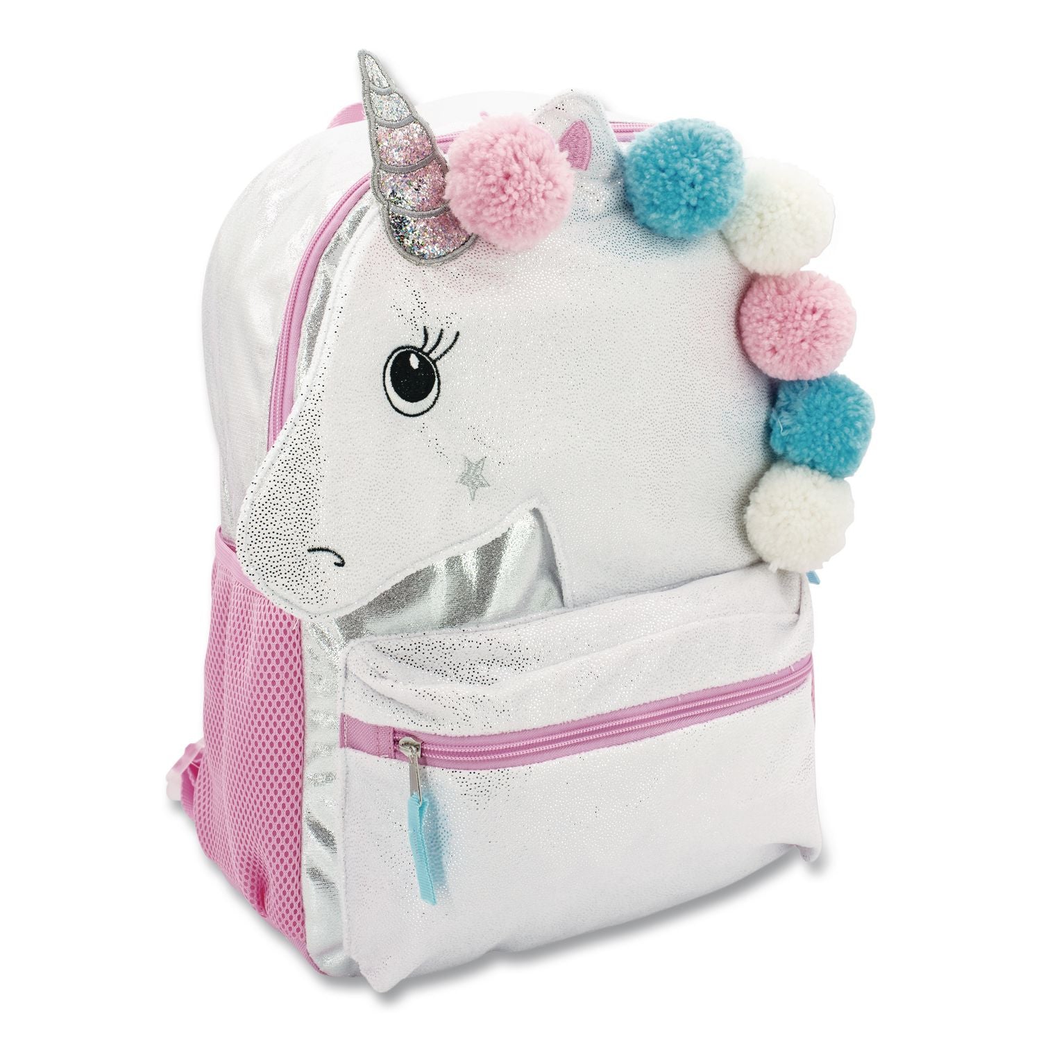 Star Unicorn Pom Pom Backpack, 12 X 5 X 16, Multicolor