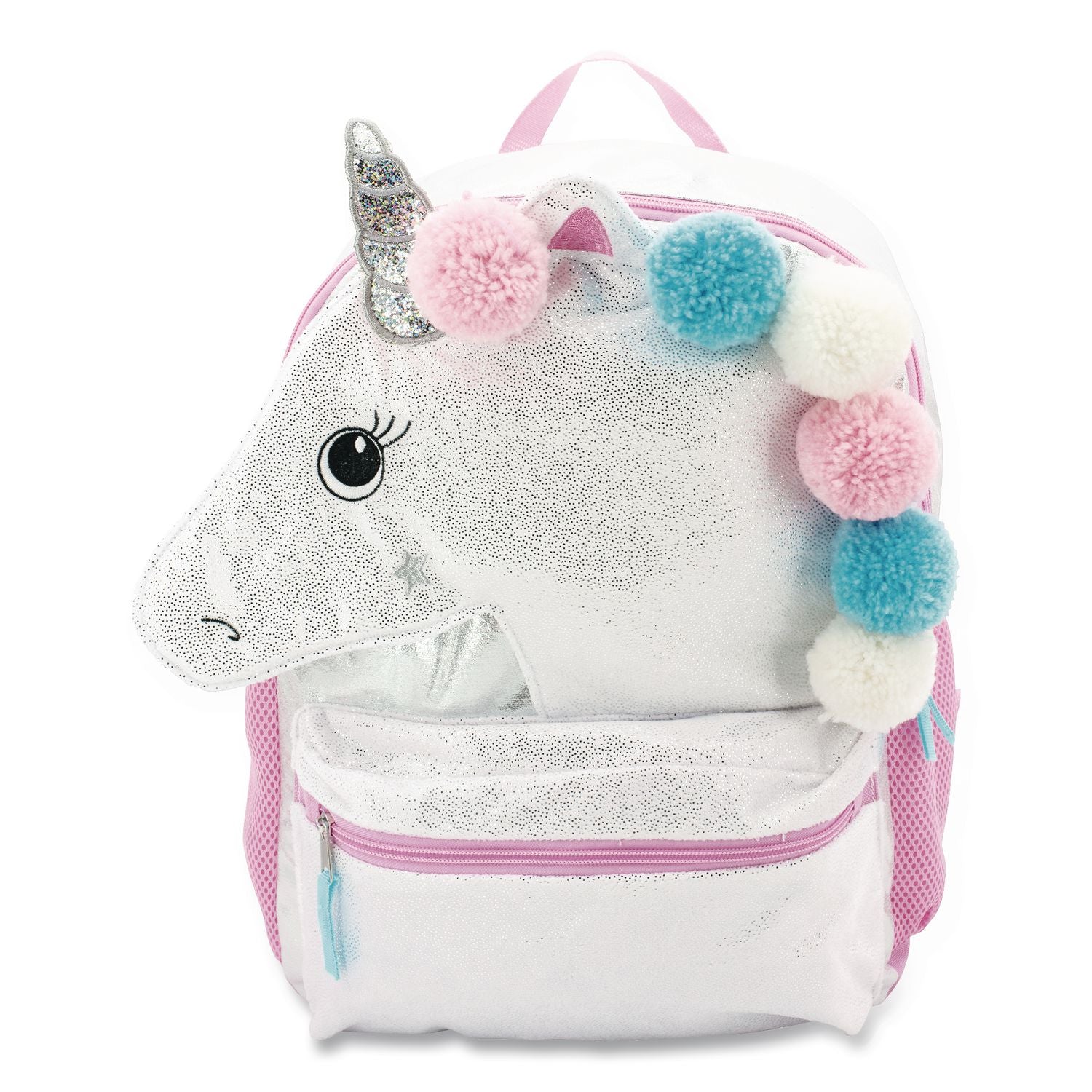 Star Unicorn Pom Pom Backpack, 12 X 5 X 16, Multicolor