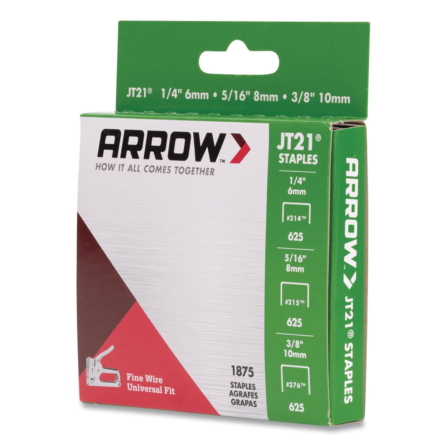 JT21 Standard Staples, 0.25" Leg/0.31" Leg/0.38" Leg, 0.44" Crown, Silver, 1, 875/Box