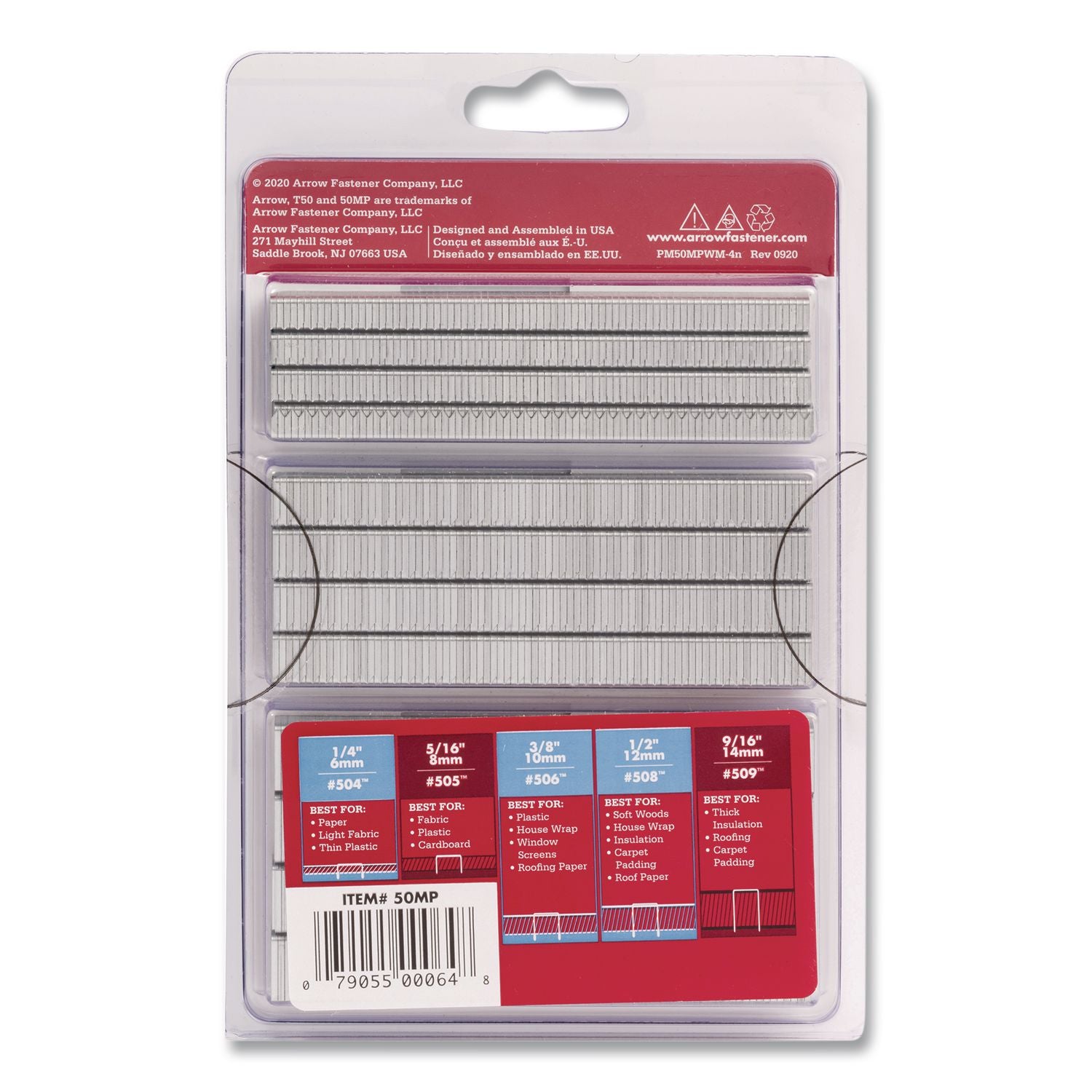 Heavy Duty Staples, 0.25" Leg/0.38" Leg/0.5" Leg, 0.41" Crown, Silver, 1, 875/Box
