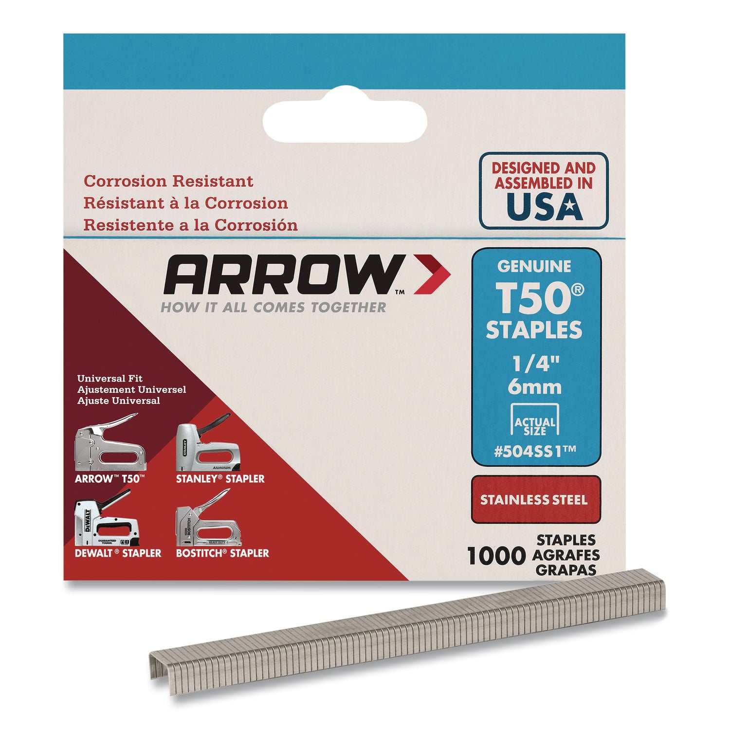 Heavy Duty Staples, 0.25" Leg, 0.37" Crown, Silver, 1, 000/Box