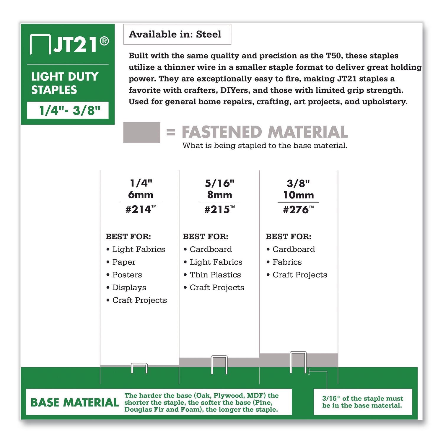 JT21 Standard Staples, 0.31" Leg, 0.44" Crown, Silver, 1, 000/Box