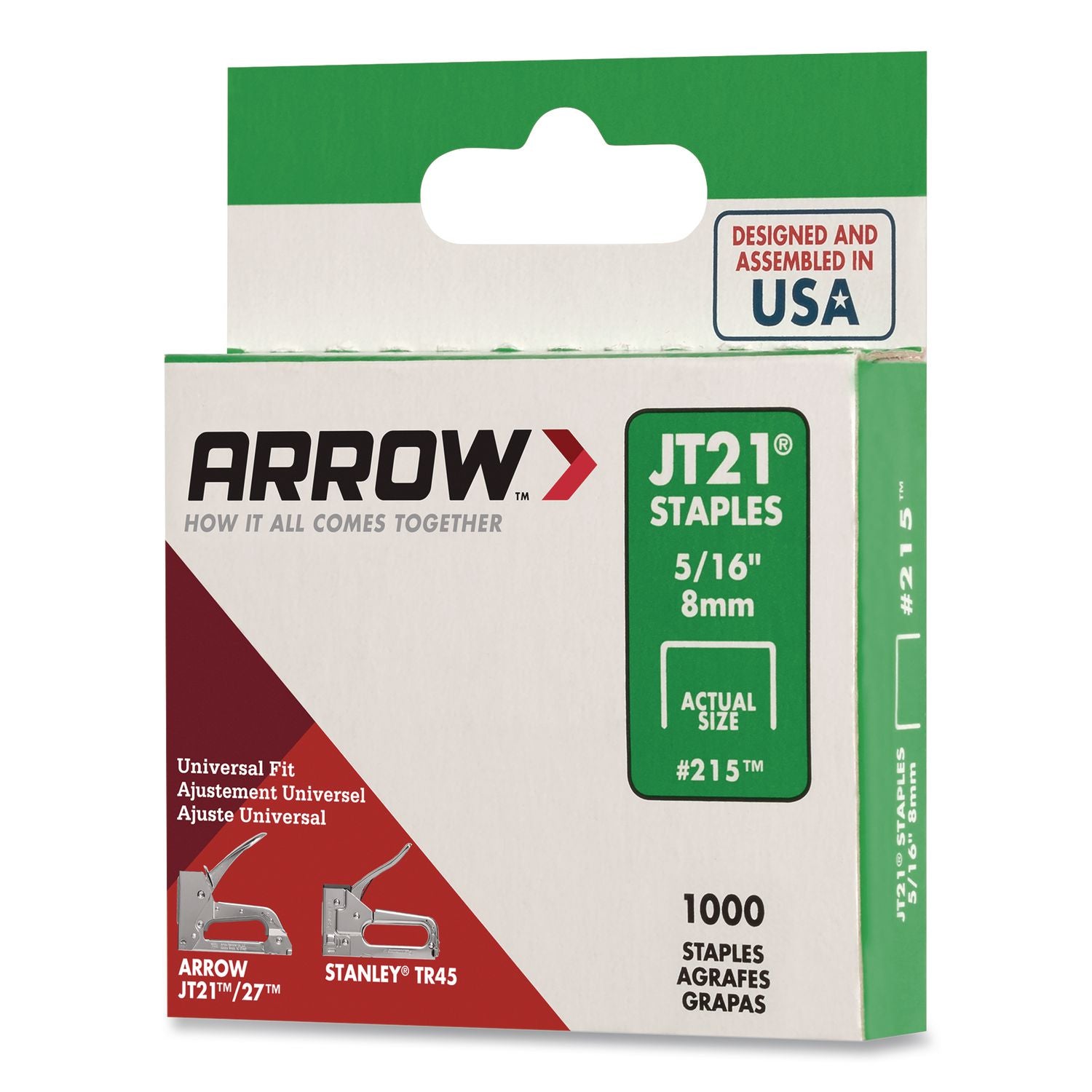JT21 Standard Staples, 0.31" Leg, 0.44" Crown, Silver, 1, 000/Box