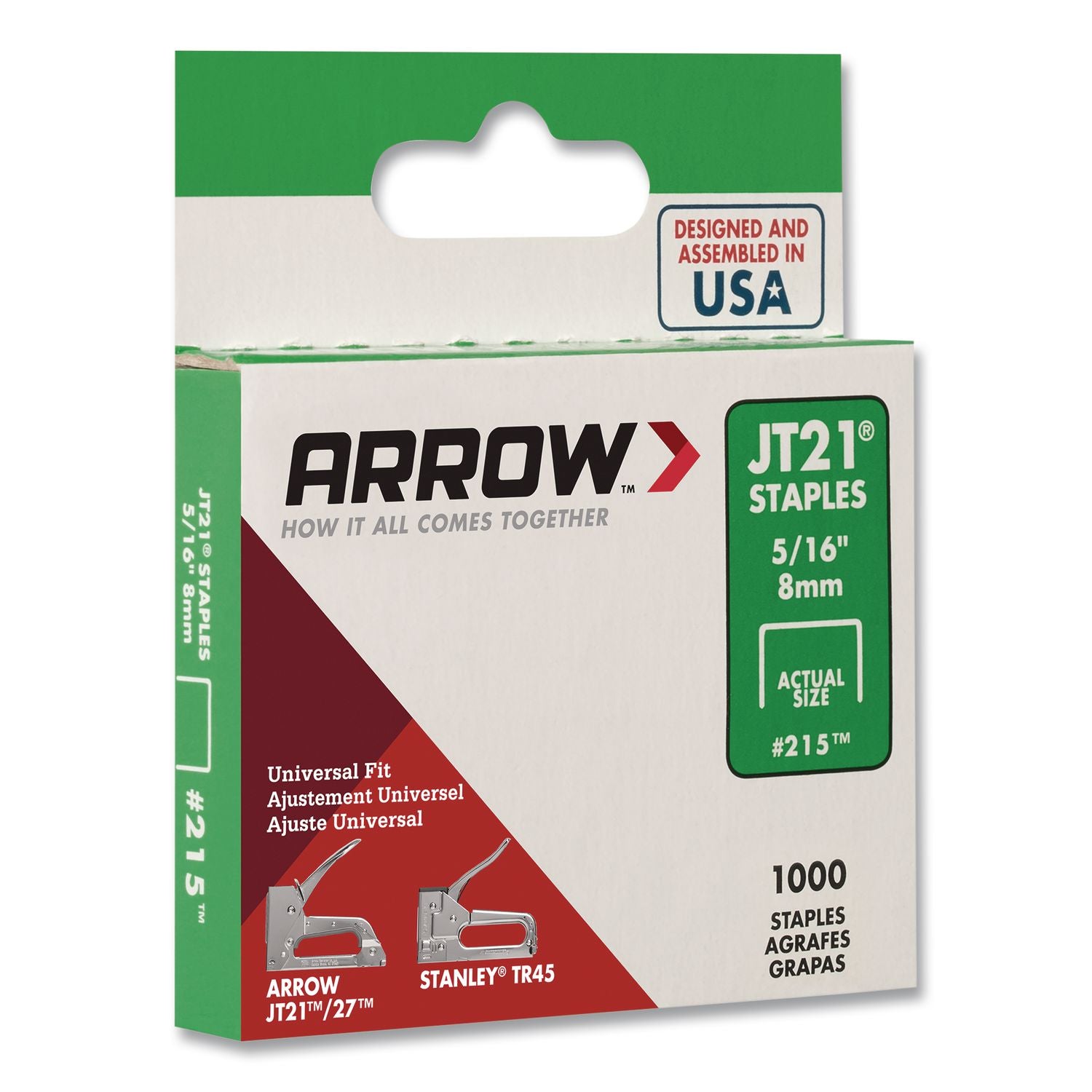 JT21 Standard Staples, 0.31" Leg, 0.44" Crown, Silver, 1, 000/Box