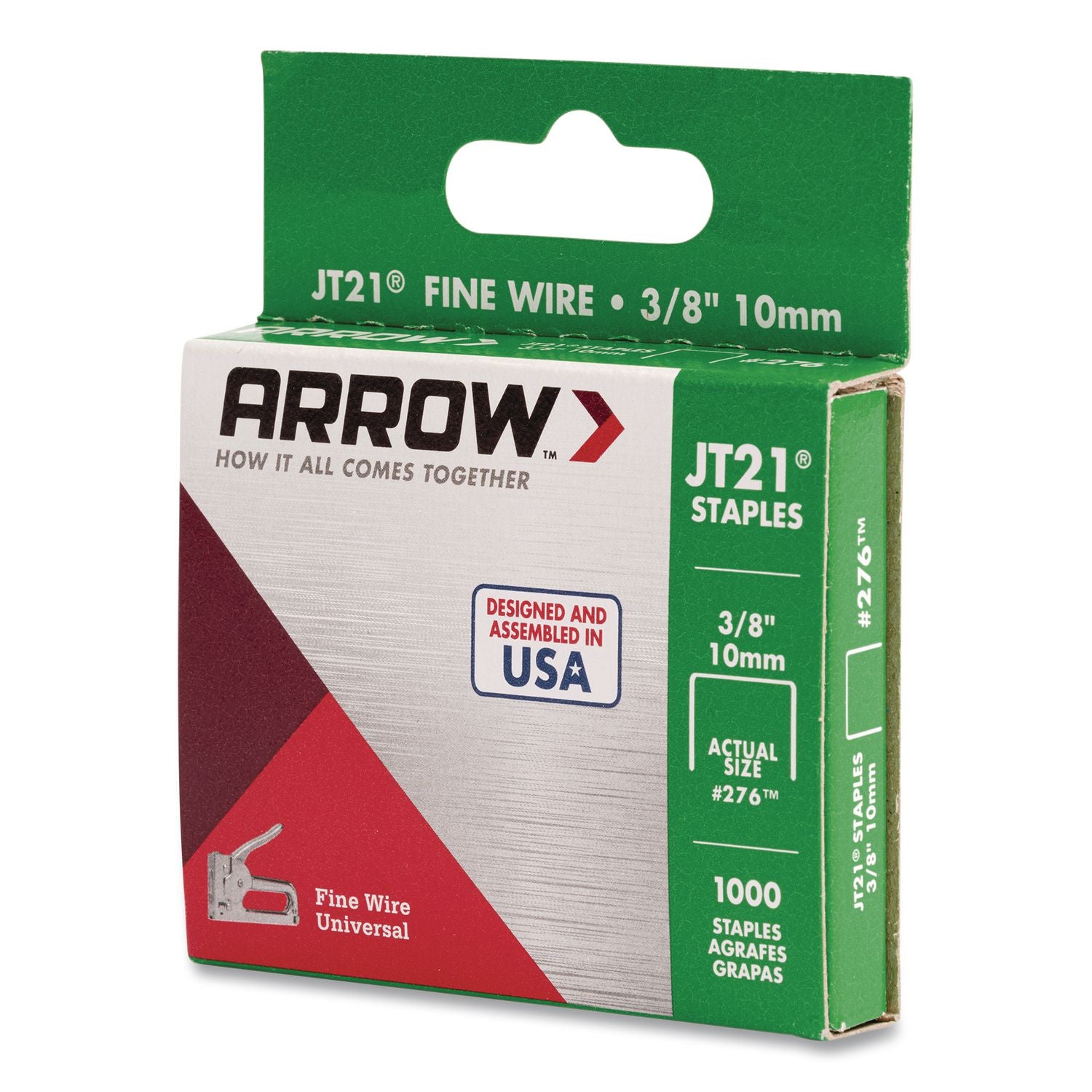 JT21 Standard Staples, 0.38" Leg, 0.44" Crown, Silver, 1, 000/Box